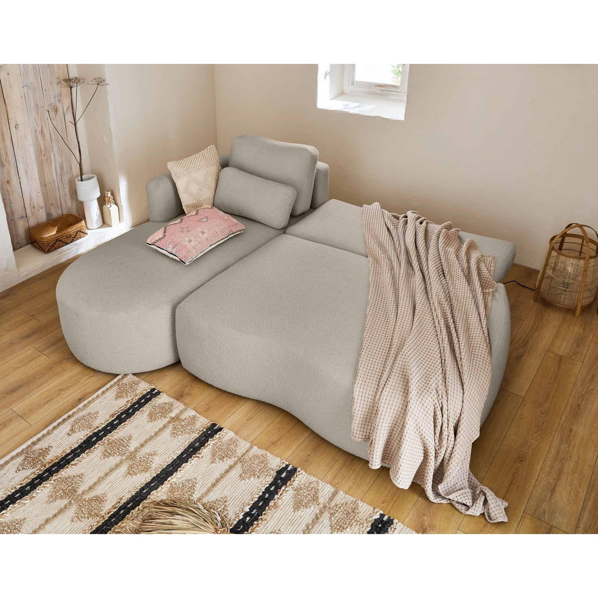 LISA DESIGN Mahina - canapé d'angle gauche - 4 places - convertible avec coffre - en tissu bouclette