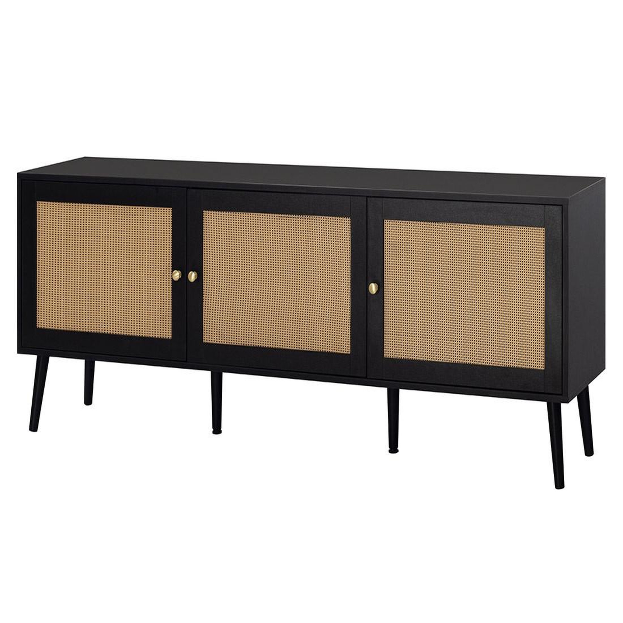 Voir la diapositive 4 : BEST MOBILIER Goto - meuble tv - noir et cannage - 3 portes - 167 cm