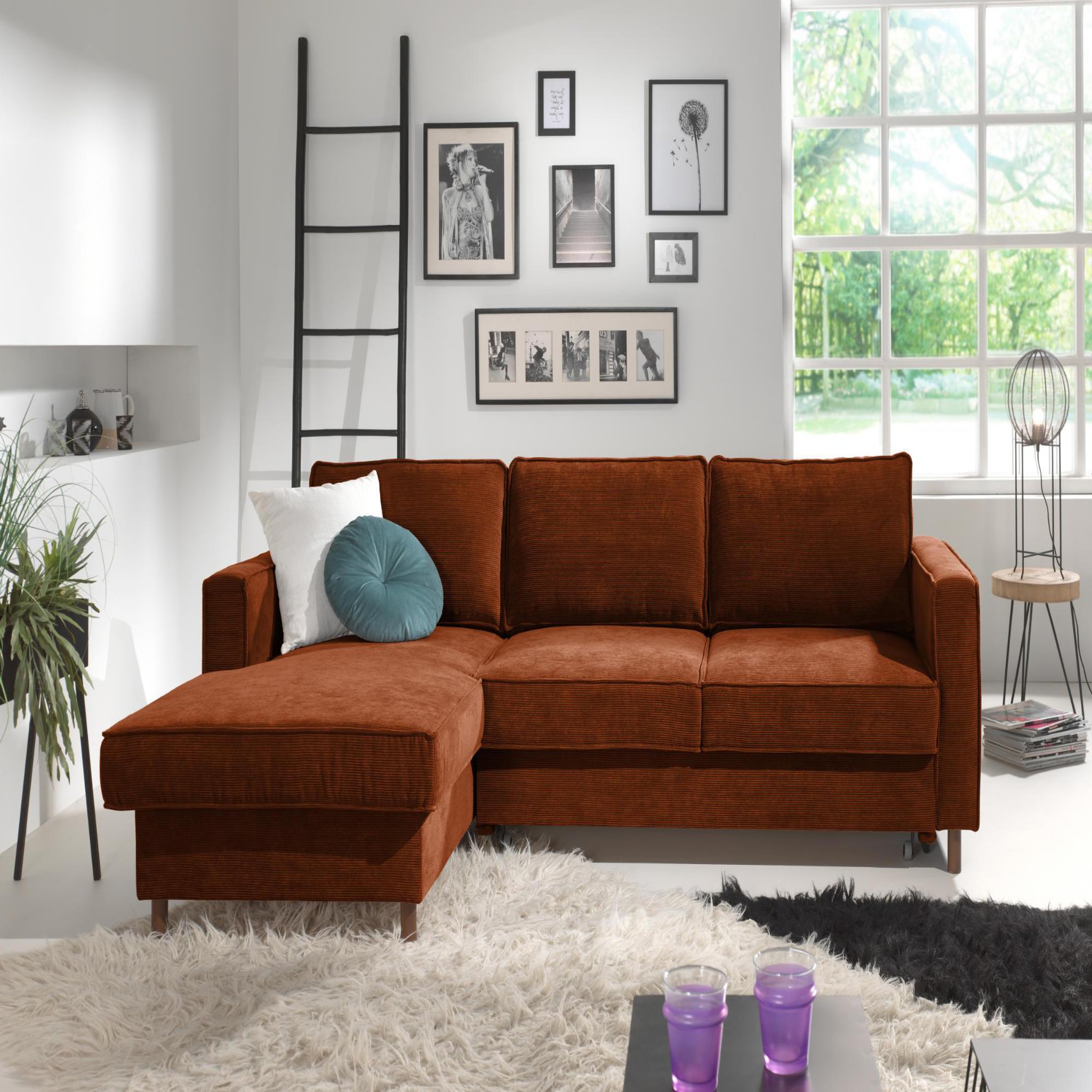 Voir la diapositive 4 : BEST MOBILIER Jake - canapé d'angle gauche - convertible avec coffre - 4 places - en velours côtelé