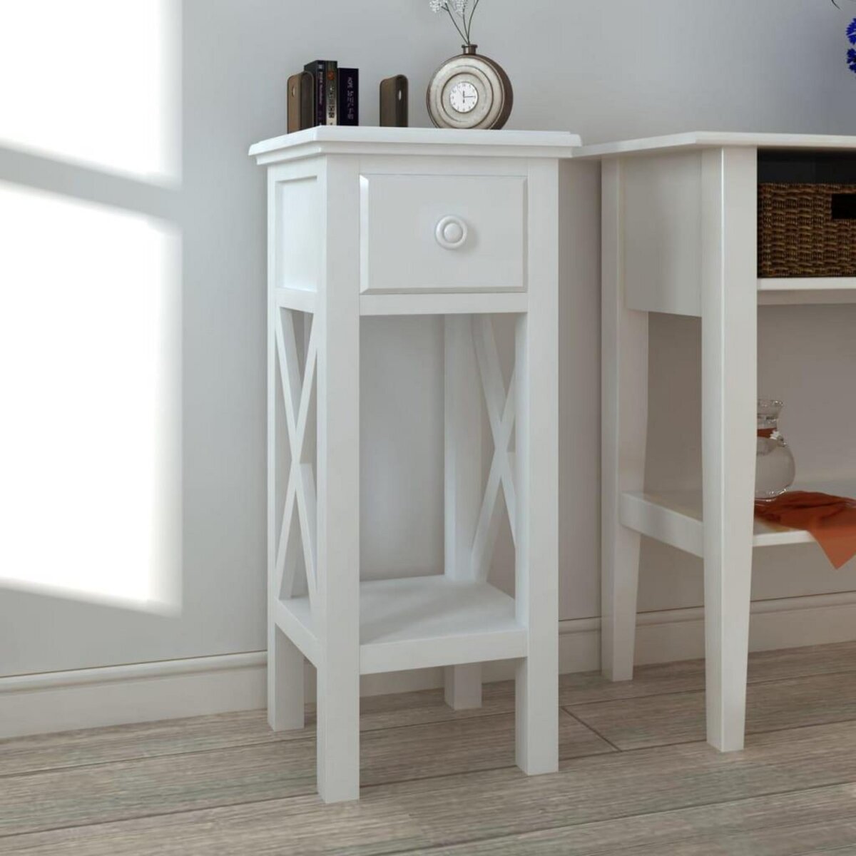 VIDAXL Table d'appoint avec tiroir Blanc