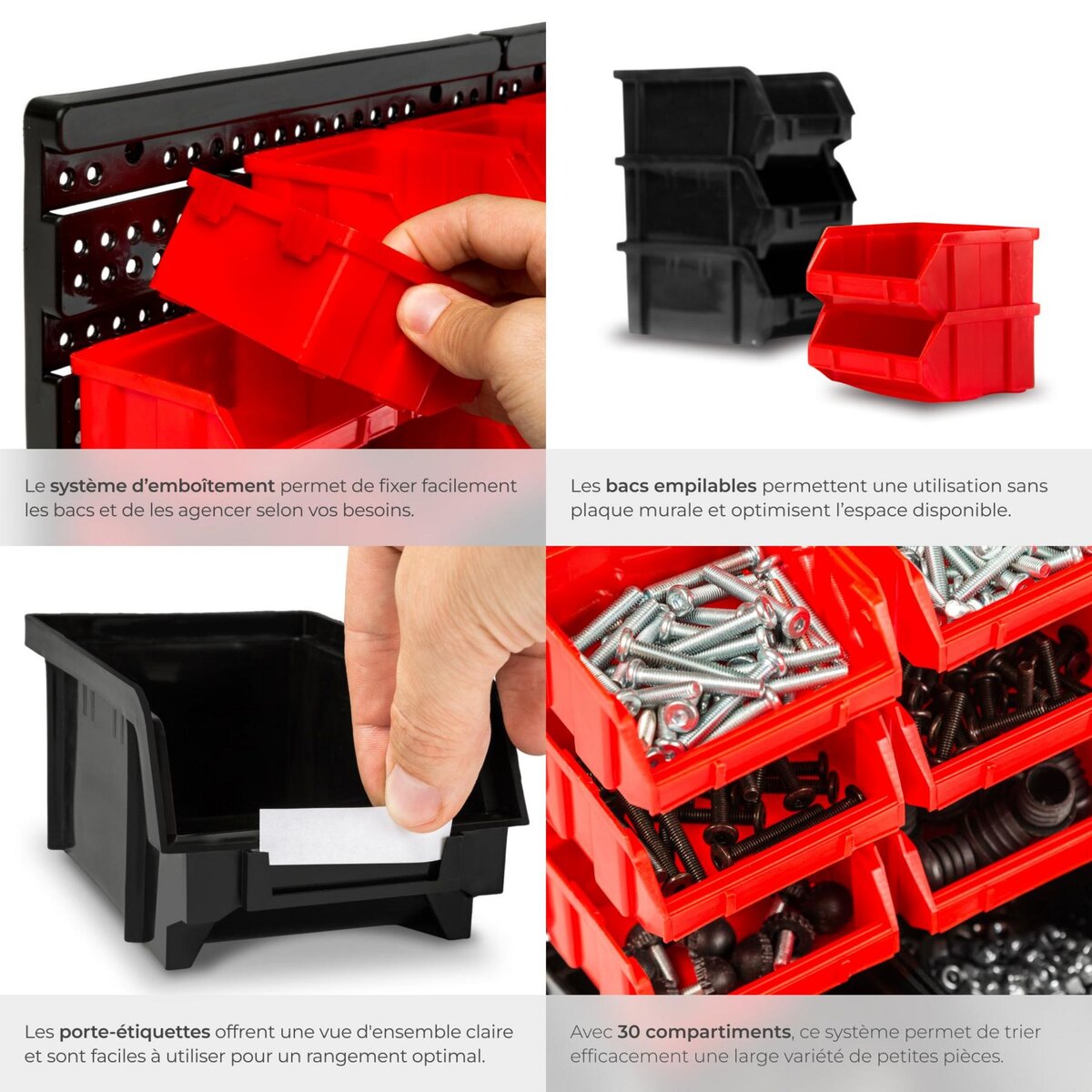 tectake Étagère murale avec bacs de rangement 31 pièces noir une pièce