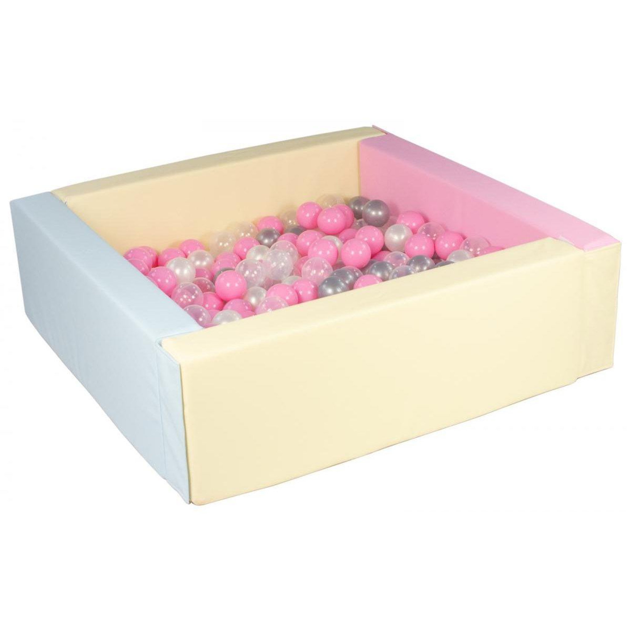 VELINDA Piscine à balles carrée avec 200 balles -bords 3 couleurs/perle, transparent, rose clair, argent