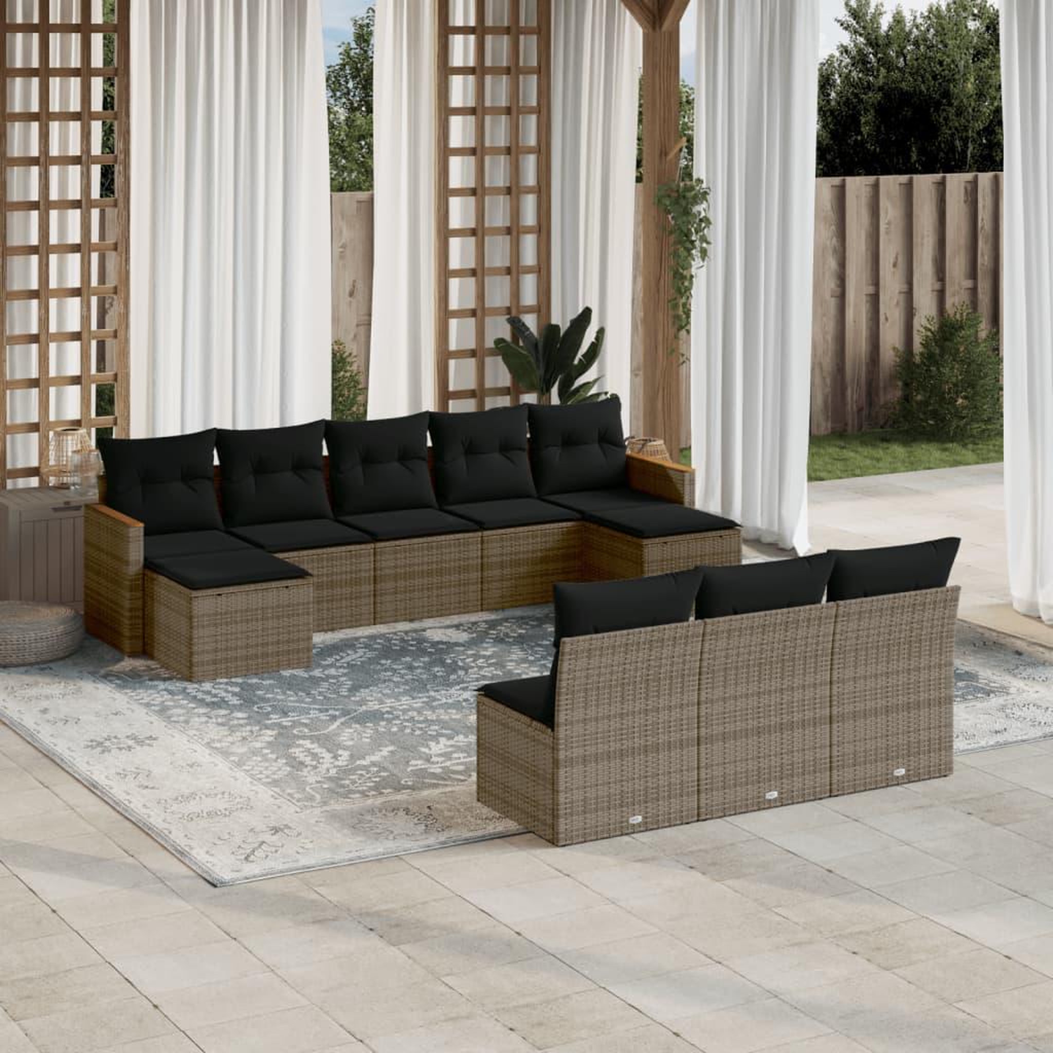 VIDAXL Salon de jardin avec coussins 10 pcs gris resine tressee