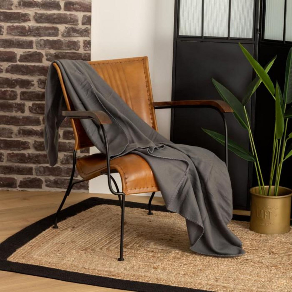 ATMOSPHERA Plaid Polaire  Jeremy  125x150cm Gris Foncé