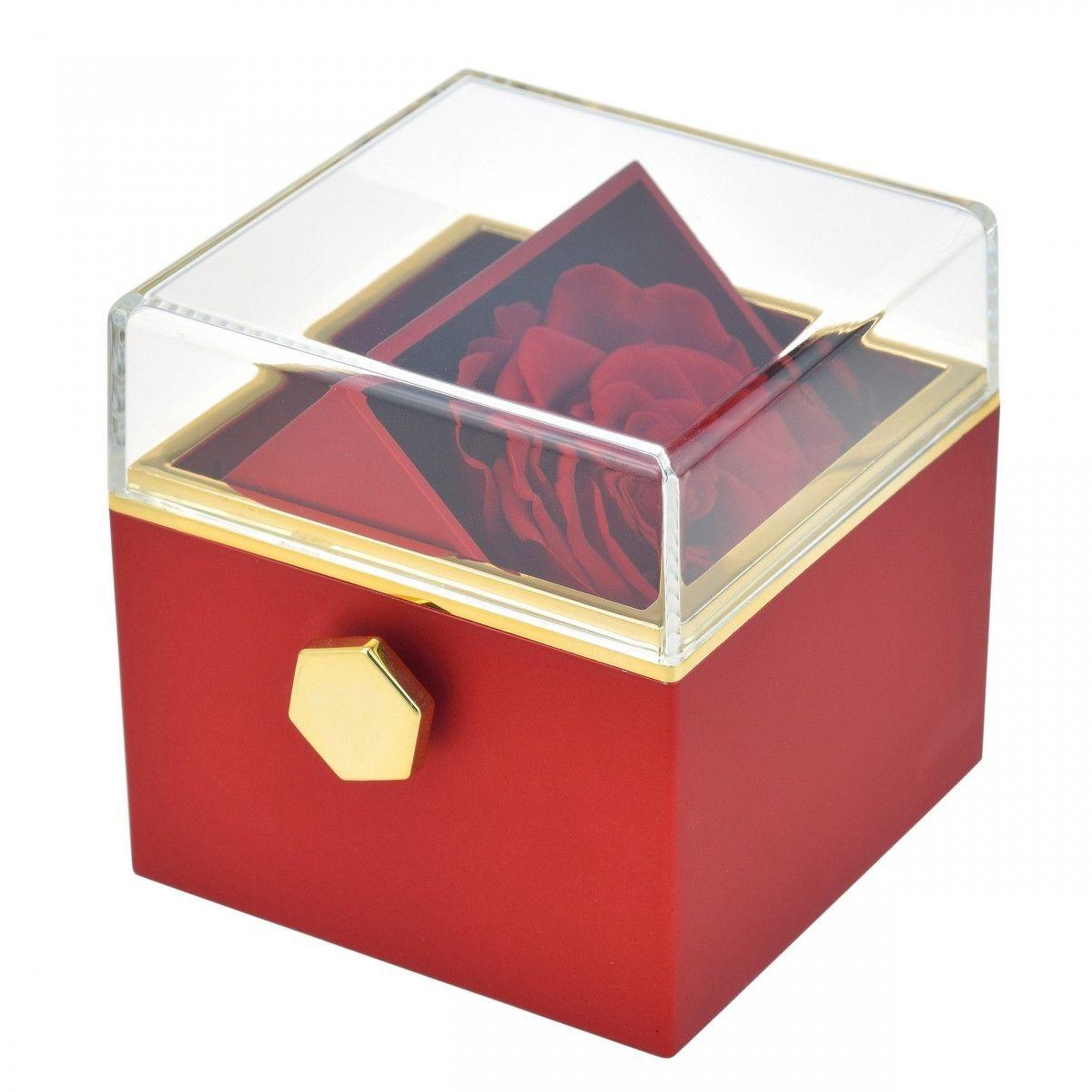 Voir la diapositive 3 : SC CRYSTAL Boite à bijoux surprise décorée d'une rose éternelle - stabilisée rouge