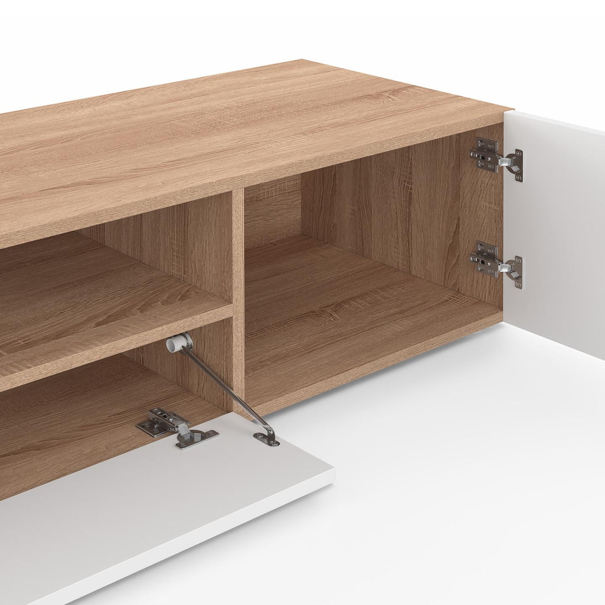 Voir la diapositive 6 : ID MARKET Meuble tv 180 cm eli bois façon hêtre portes blanches