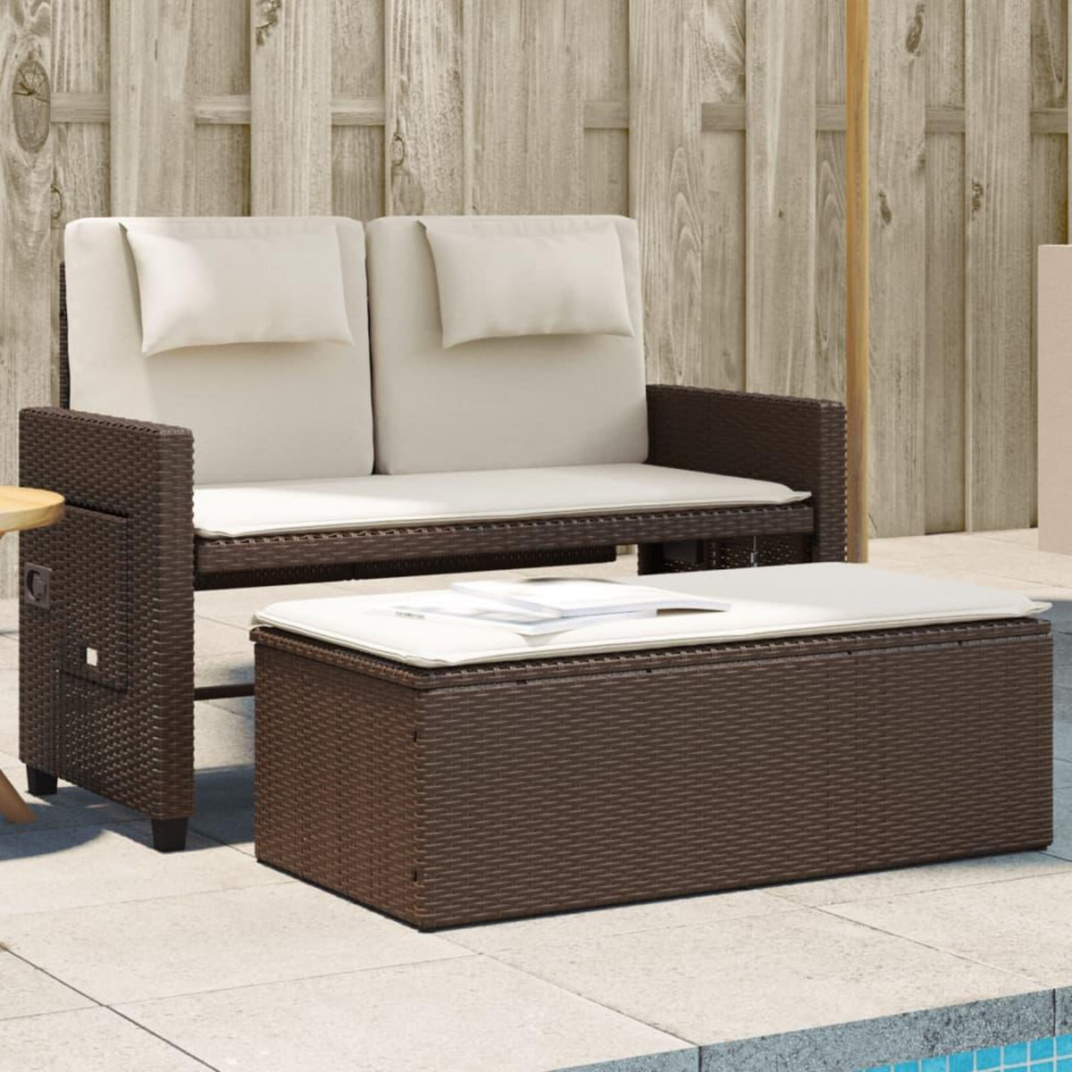 VIDAXL Banc inclinable de jardin avec coussins marron resine tressee