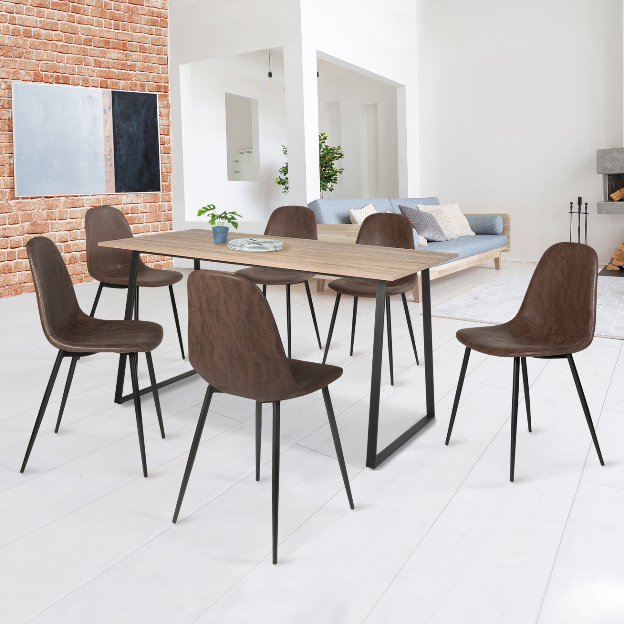 Voir la diapositive 2 : ID MARKET Lot de 6 chaises vintage dali marron pour salle à manger