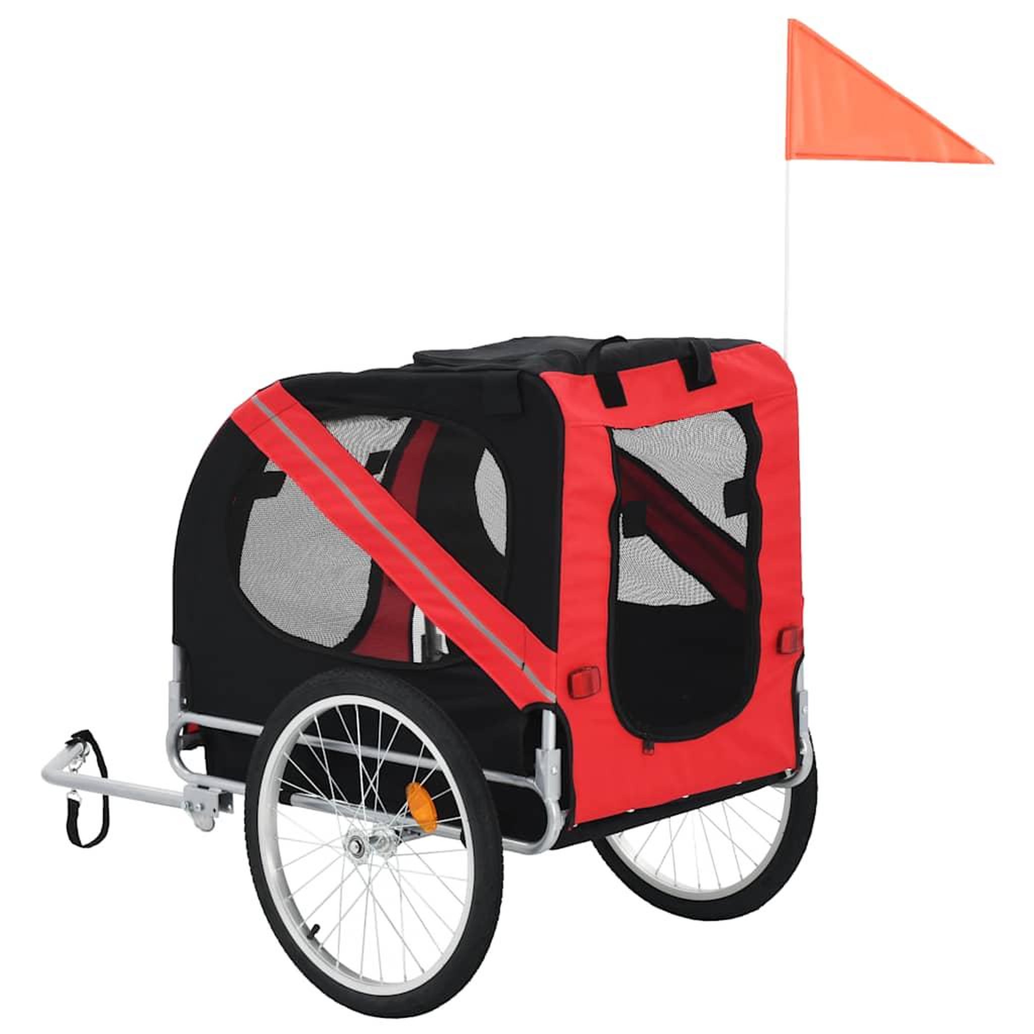 Voir la diapositive 3 : VIDAXL Remorque de velo pour animaux de compagnie rouge et noir