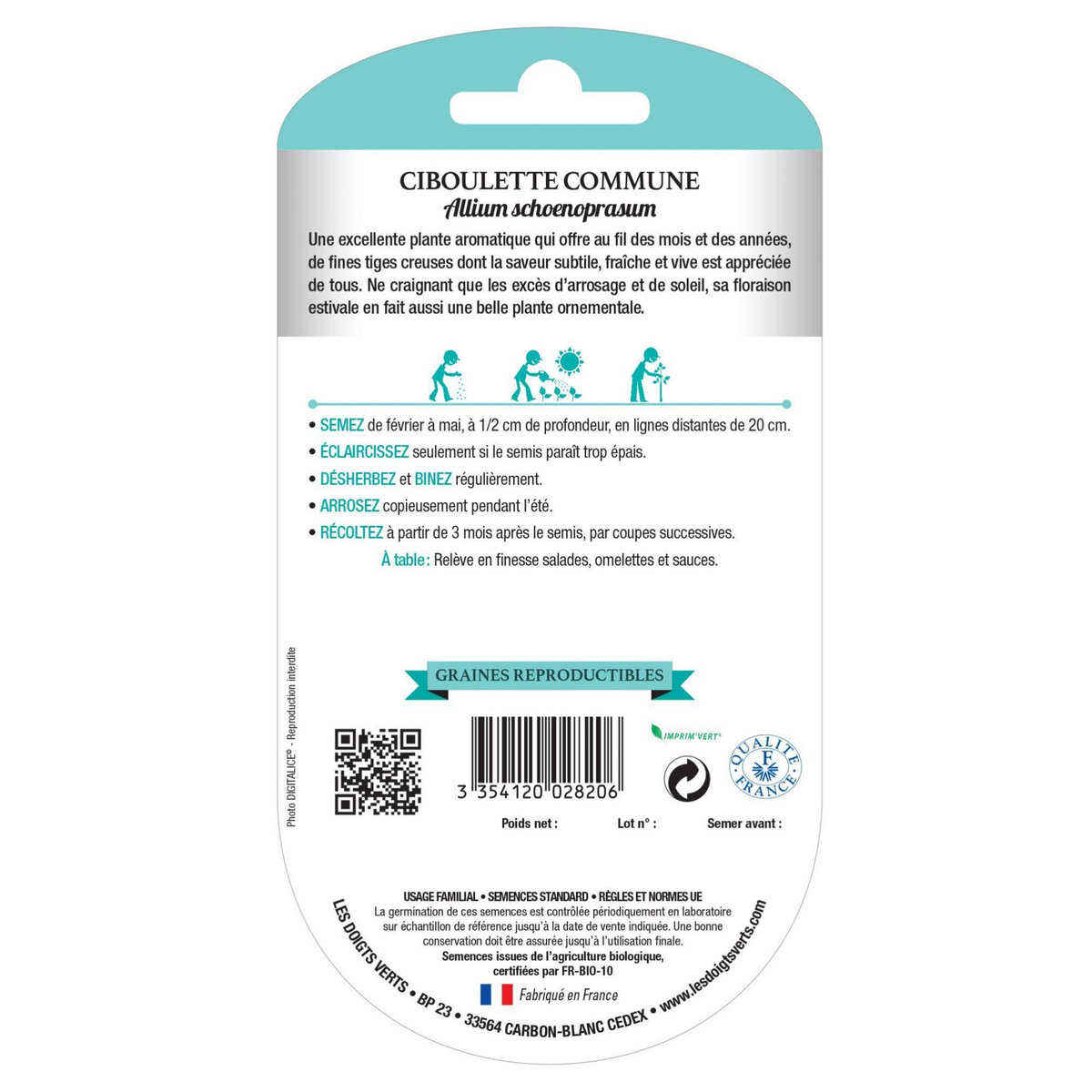 LES DOIGTS VERTS Graines ciboulette fine danoise BIO Les Doigts Verts