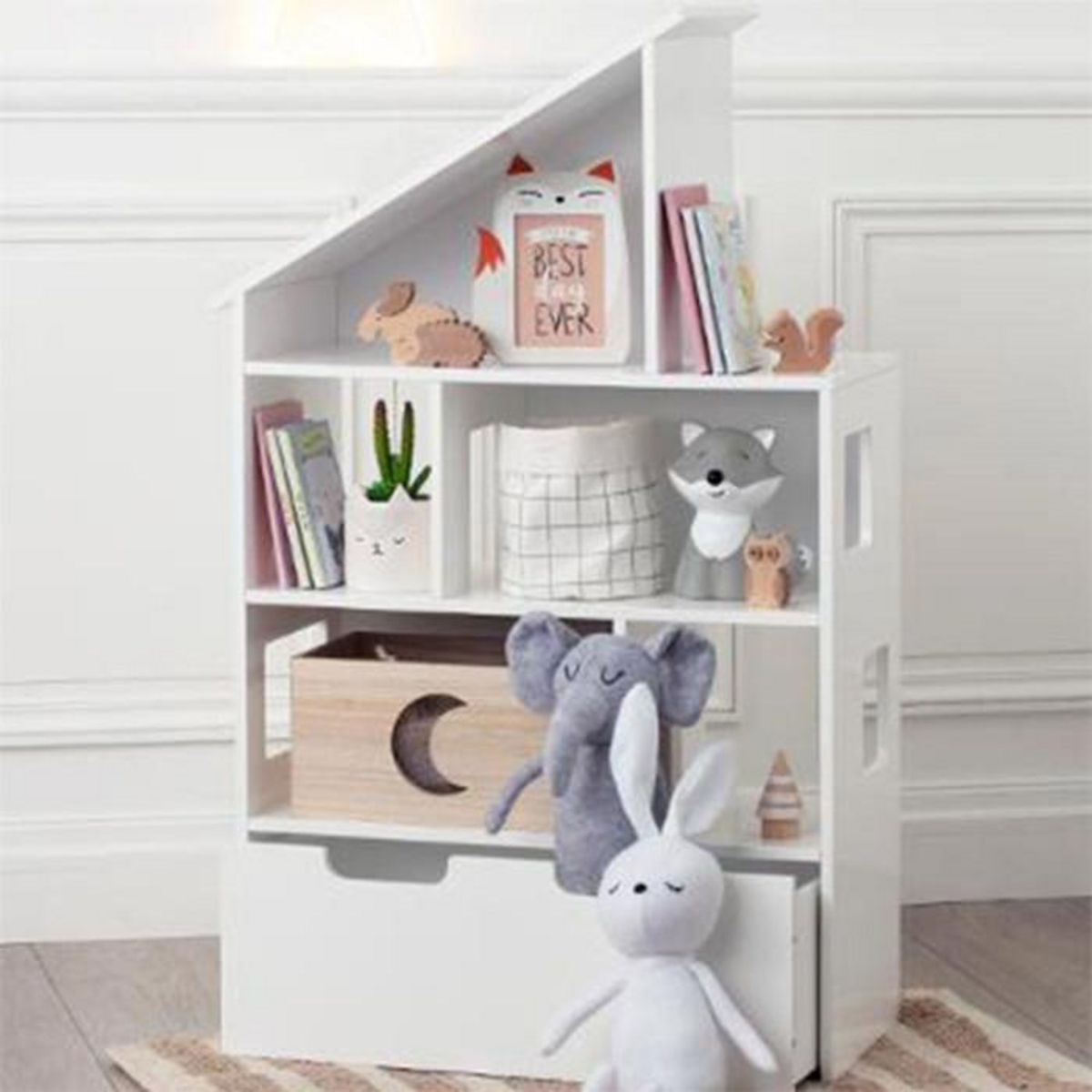 Atmosphera Kids Étagère & Coffre à Roulettes  Maison  103cm Blanc
