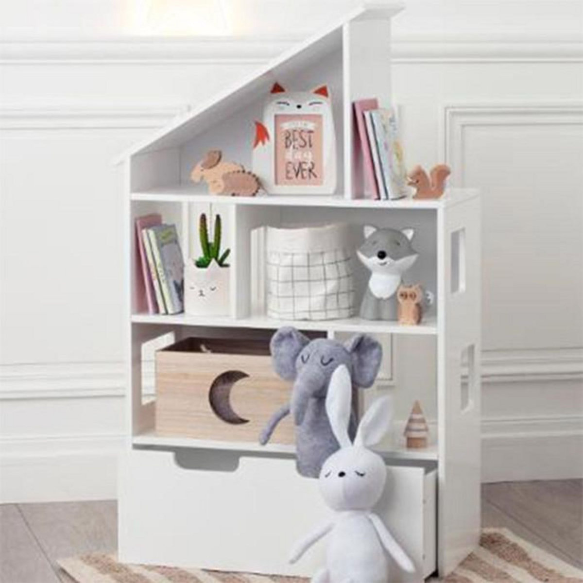 Atmosphera Kids Étagère & Coffre à Roulettes  Maison  103cm Blanc