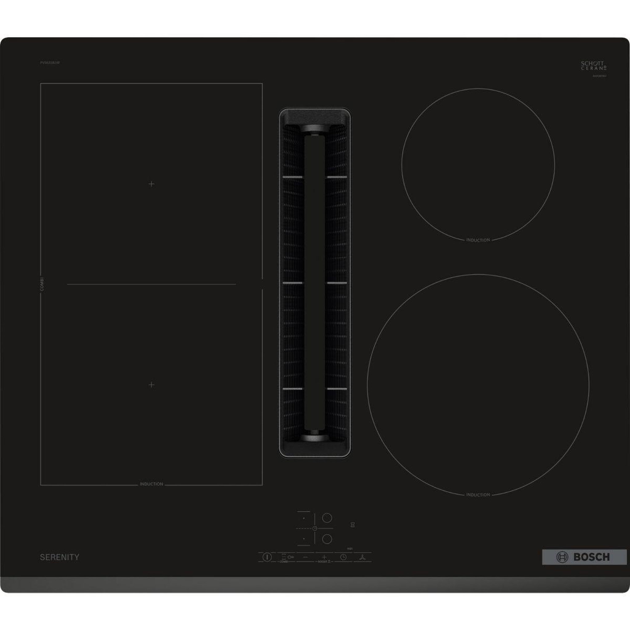 Voir la diapositive 3 : BOSCH Plaque induction aspirante PVS63SB16F, SERINITY, CombiZone