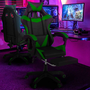 Voir la diapositive 2 : ID MARKET Fauteuil de gaming ALEX réglable avec repose-pied, coussin de tête et coussin lombaire noir et vert