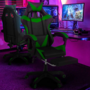 Voir la diapositive 2 : ID MARKET Fauteuil de gaming ALEX réglable avec repose-pied, coussin de tête et coussin lombaire noir et vert