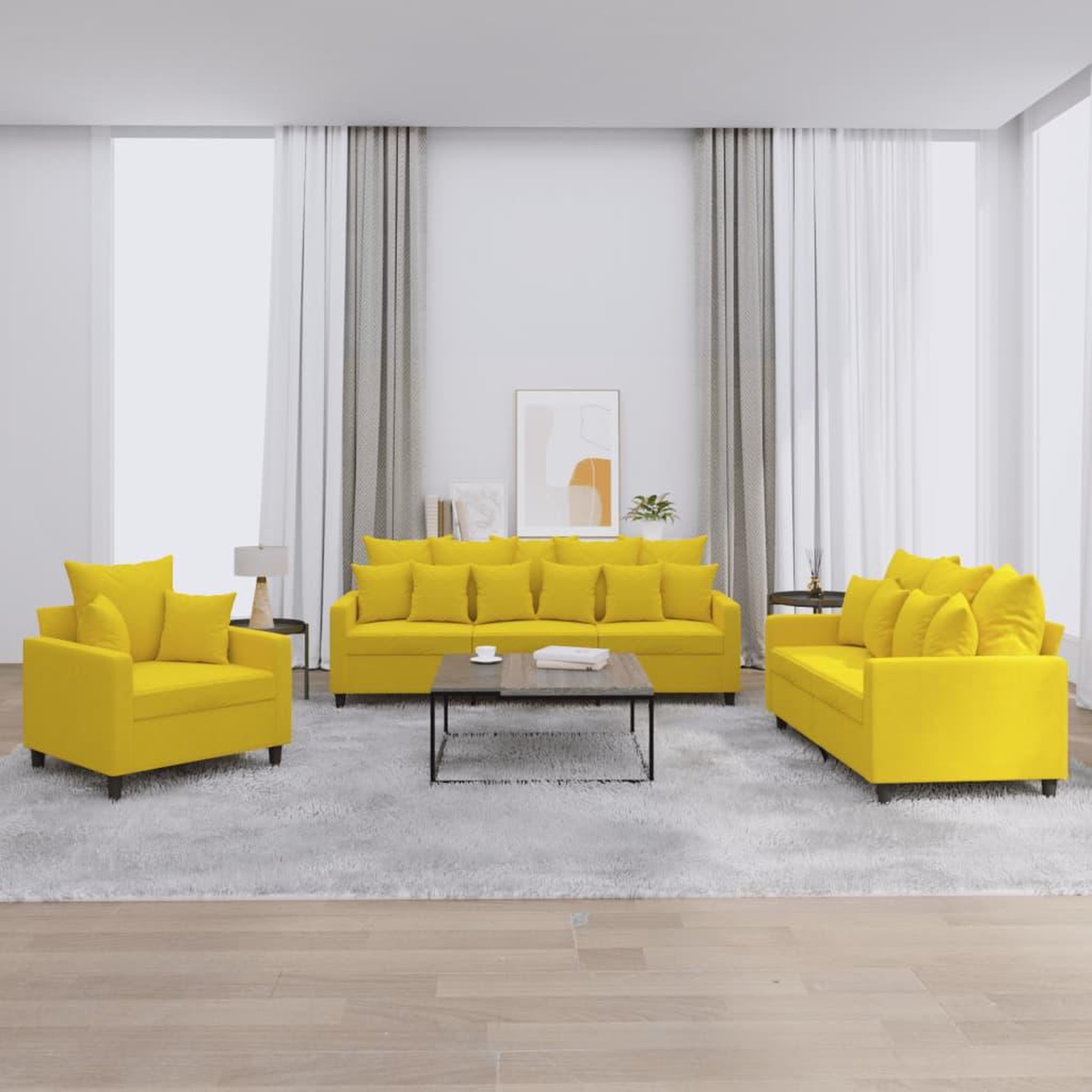 Voir la diapositive 1 : VIDAXL Ensemble de canapes 3 pcs avec coussins Jaune Velours