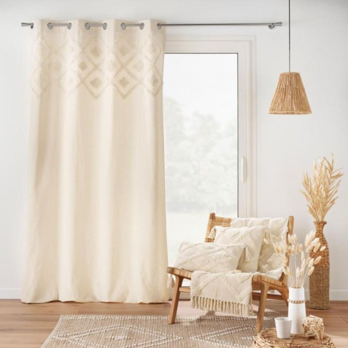 Paris Prix Coussin Déco Tufté à Pompons  Inca  30x50cm Beige