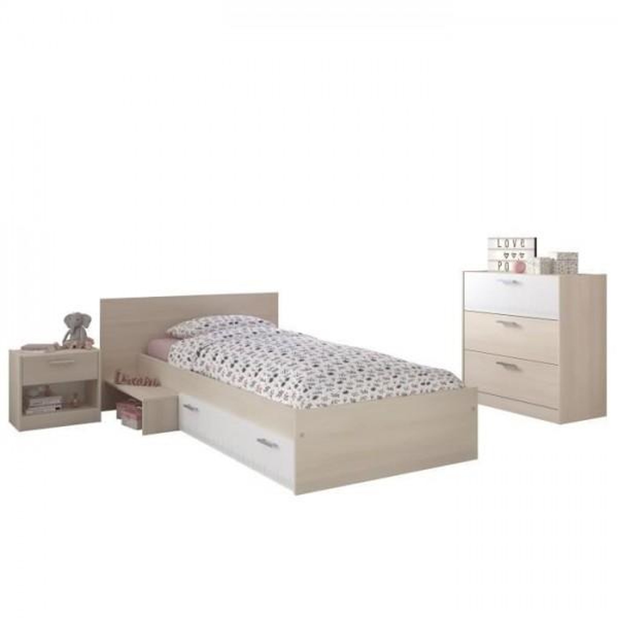 Voir la diapositive 2 : PARISOT PARISOT Chambre Enfant Complete style contemporain décor acacia clair et blanc - l 90 x L 190 cm - CHARLEMAGNE