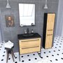 Aurlane Ensemble Meuble de salle de bain blanc 80cm + vasque noir effet pierre + miroir + colonne rangement