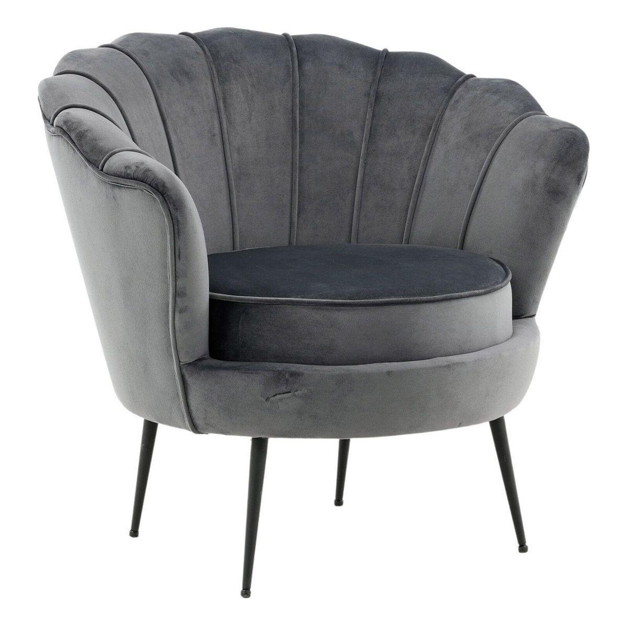 Paris Prix Fauteuil coquillage en velours  calais  83cm gris foncé