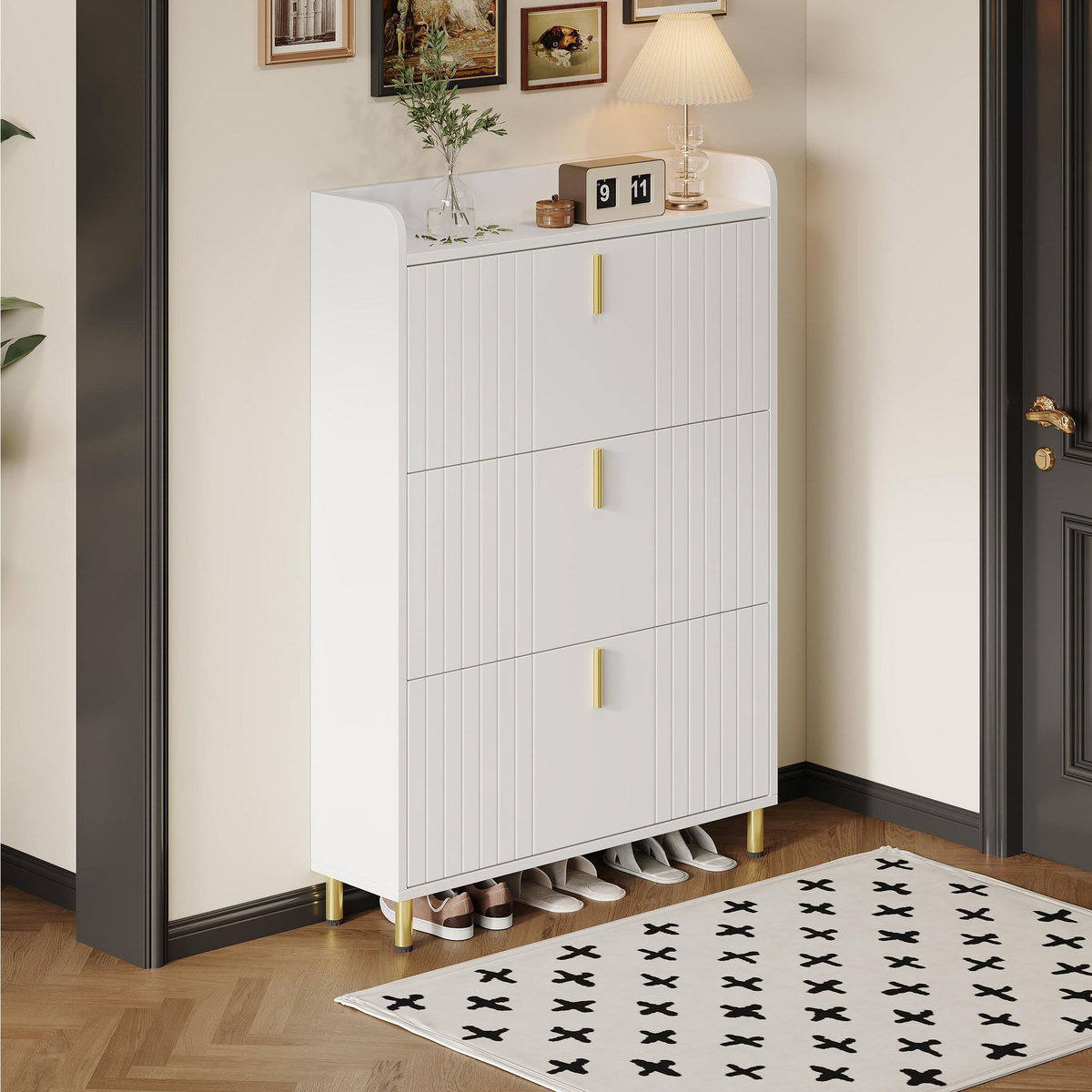 MERAX Meuble à chaussures 18 paires 3 étagères blanc mdf