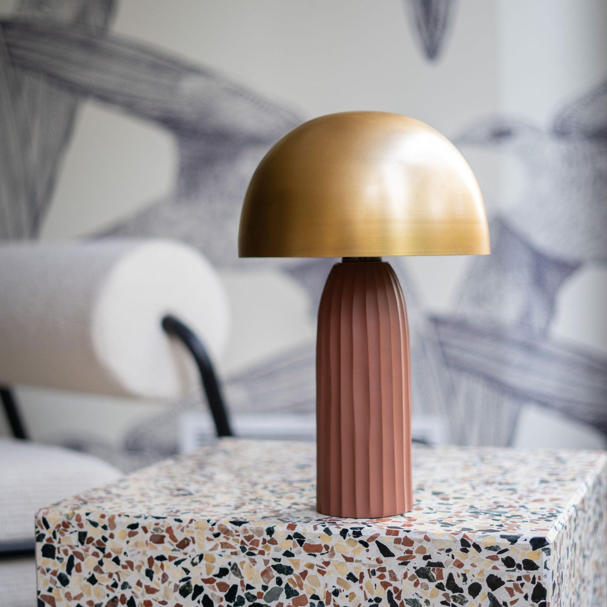 MAISON PAVANE Lampe en métal terracotta et doré-Joy