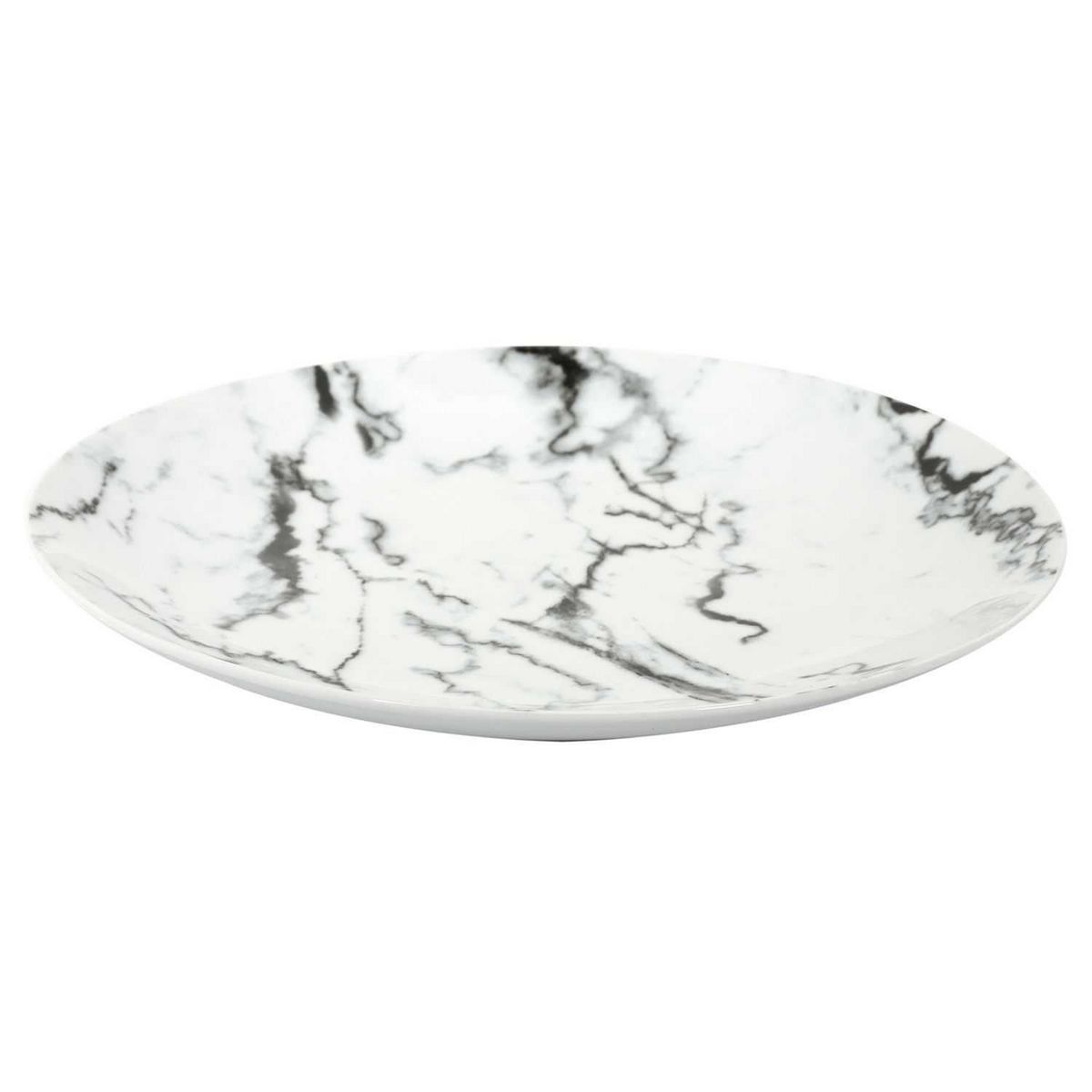 TOILINUX Lot de 12 assiettes de service effet marbre - Noir et Blanc