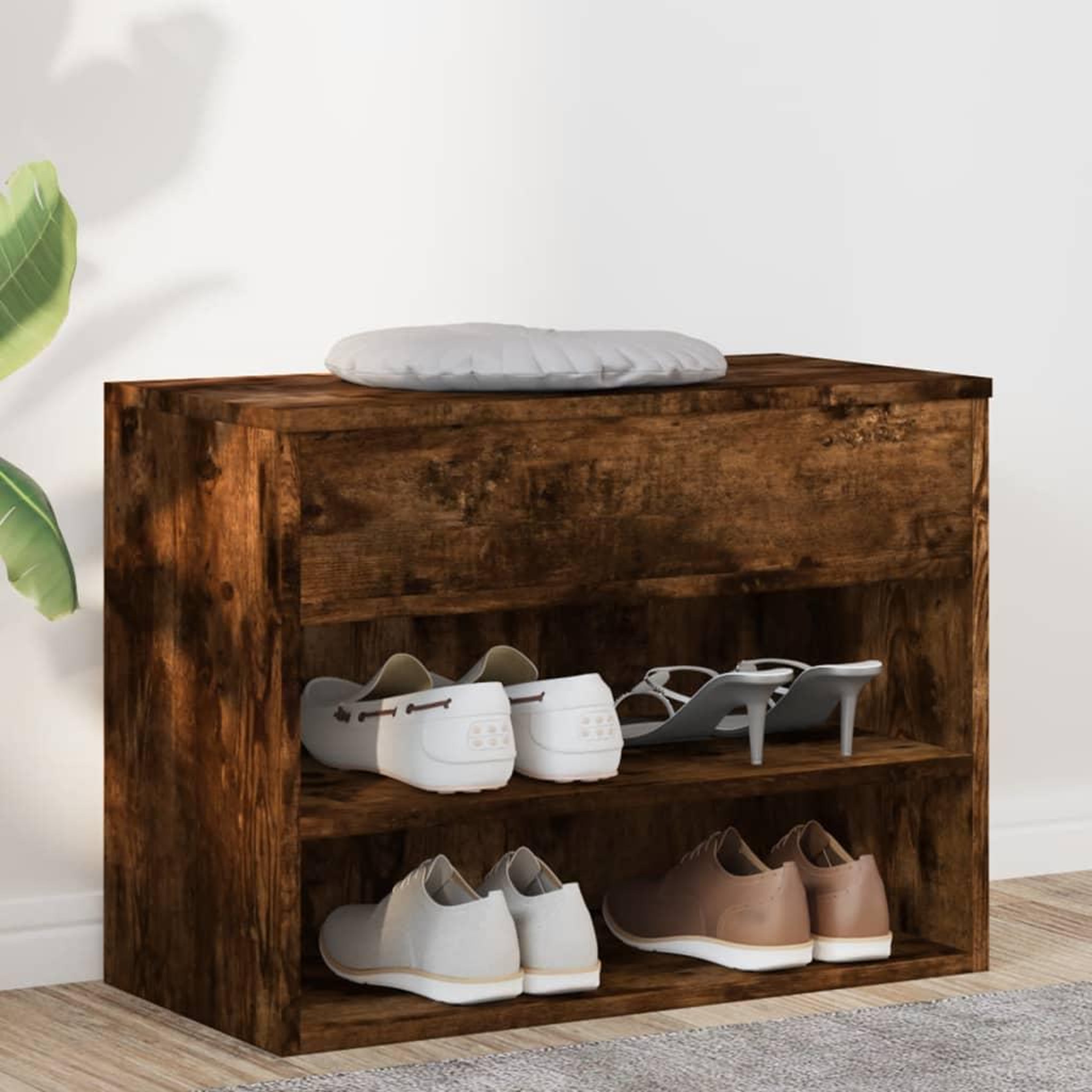 Voir la diapositive 1 : VIDAXL Banc a chaussures Chene fume 60x30x45 cm Bois d'ingenierie