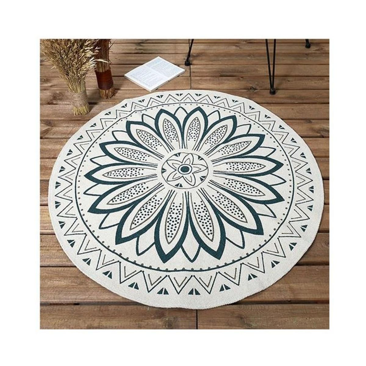 The Home Deco Factory Tapis rond imprimé Mandala vert D90