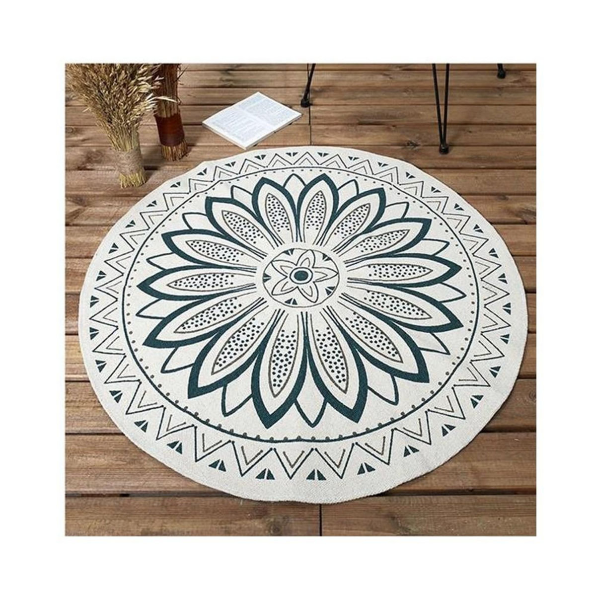 The Home Deco Factory Tapis rond imprimé Mandala vert D90