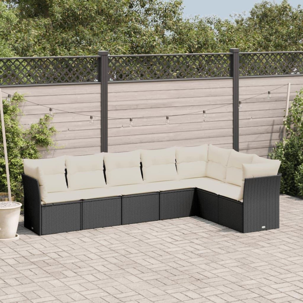 VIDAXL Salon de jardin 7 pcs avec coussins noir resine tressee