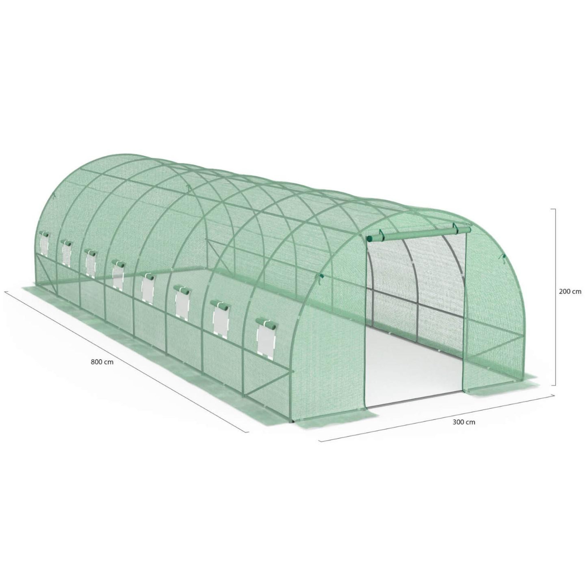 Voir la diapositive 6 : ID MARKET Serre de jardin tunnel 24m² 8 x 3 x 2 m acier galvanisé + bâche anti-uv avec porte et fenêtres des andes verte