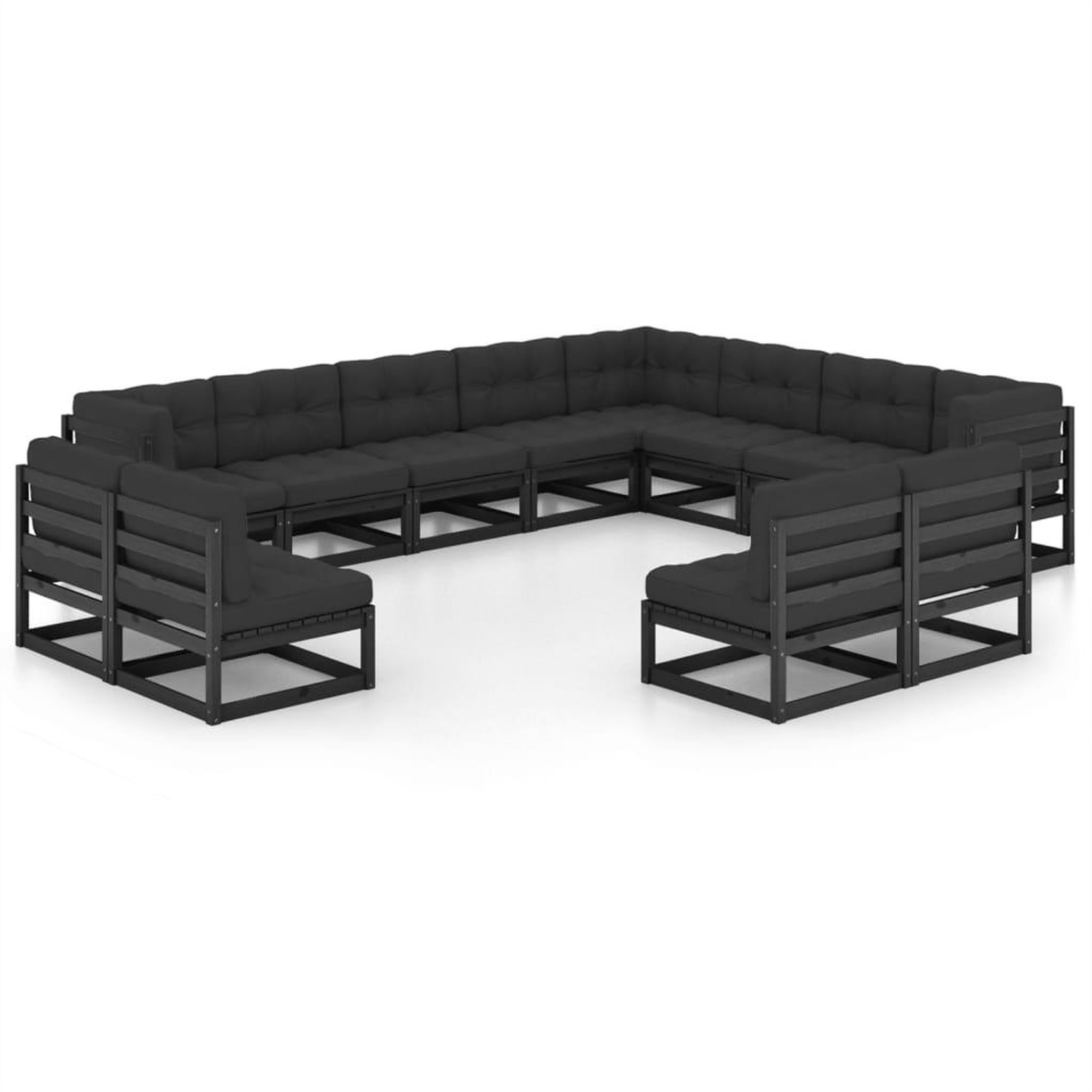 Voir la diapositive 2 : VIDAXL Salon de jardin 12 pcs avec coussins Noir Bois de pin massif