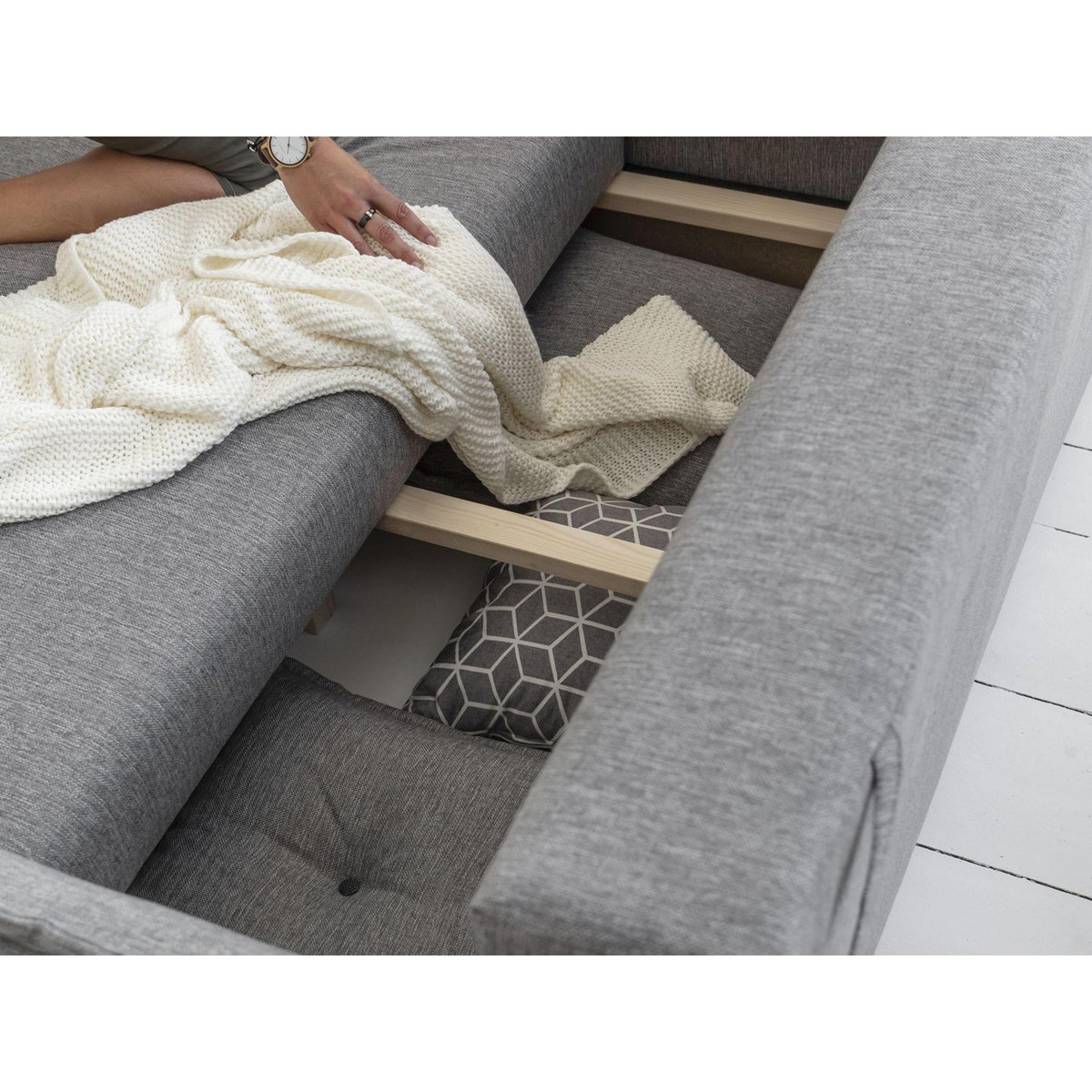 BEST MOBILIER Lena - canapé d'angle convertible - avec coffre - style scandinave - 5 places - gauche