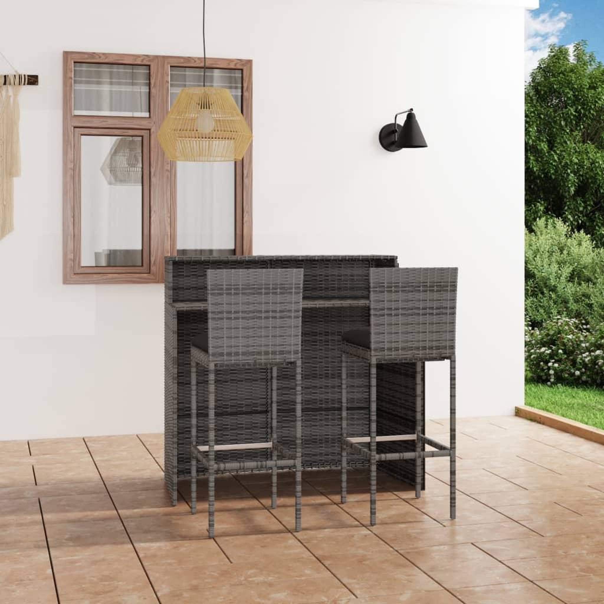 Voir la diapositive 1 : VIDAXL Ensemble de bar de jardin avec coussins 3 pcs Gris