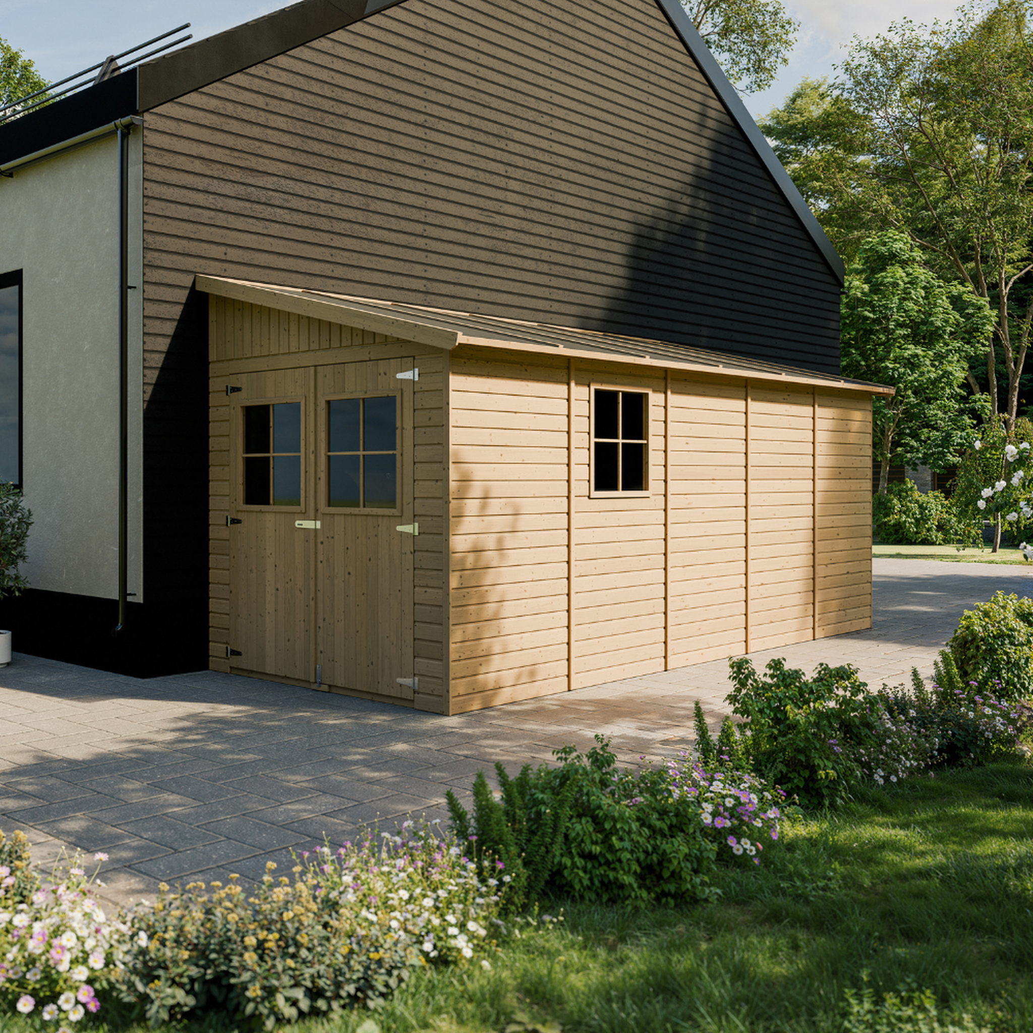 Voir la diapositive 4 : TIMBELA Abri de Jardin en Bois sans paroi latérale avec les planchers imprégné - 10 m2 M341+M341G