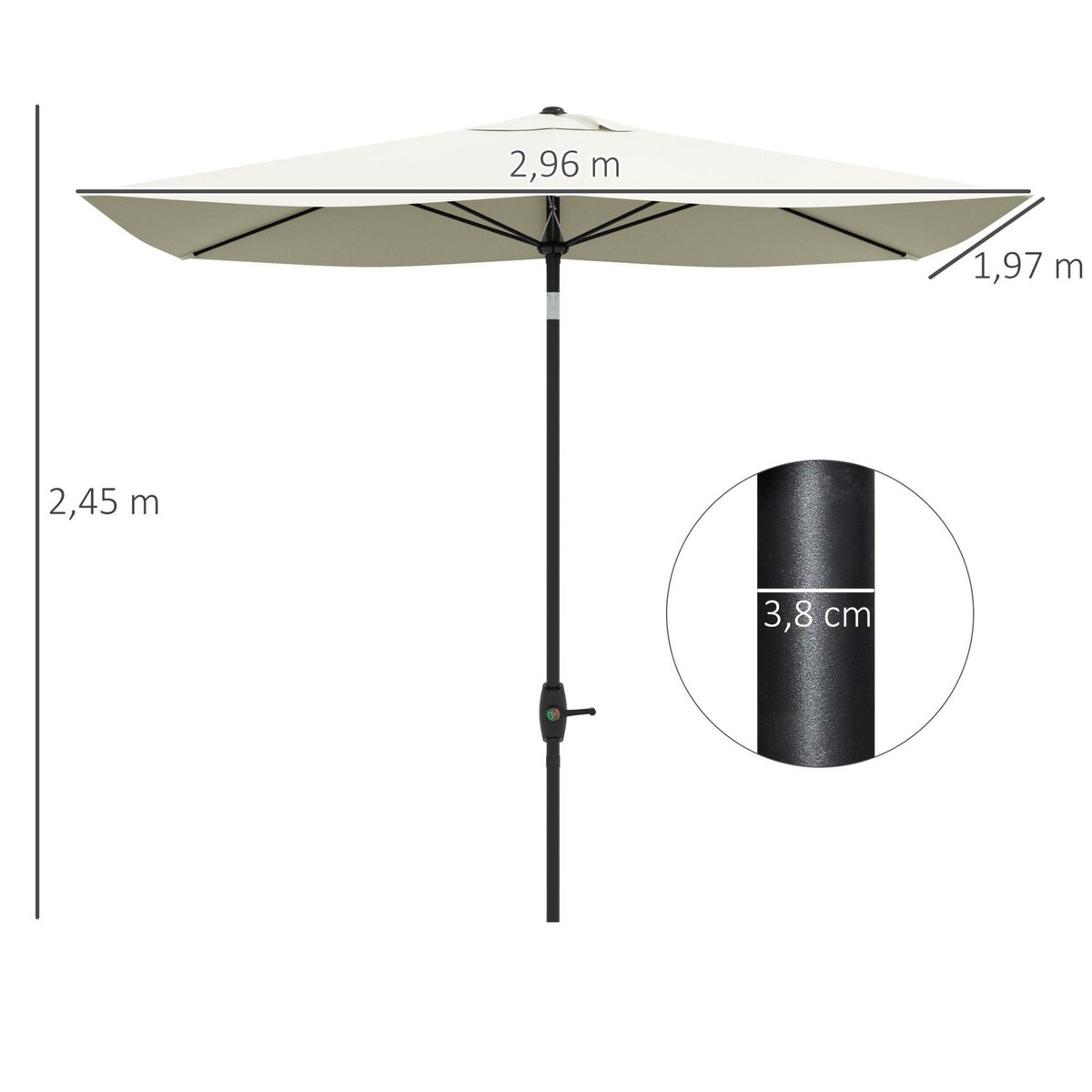 OUTSUNNY Parasol rectangulaire inclinable de jardin avec manivelle métal polyester haute densité anti UV 50+ crème