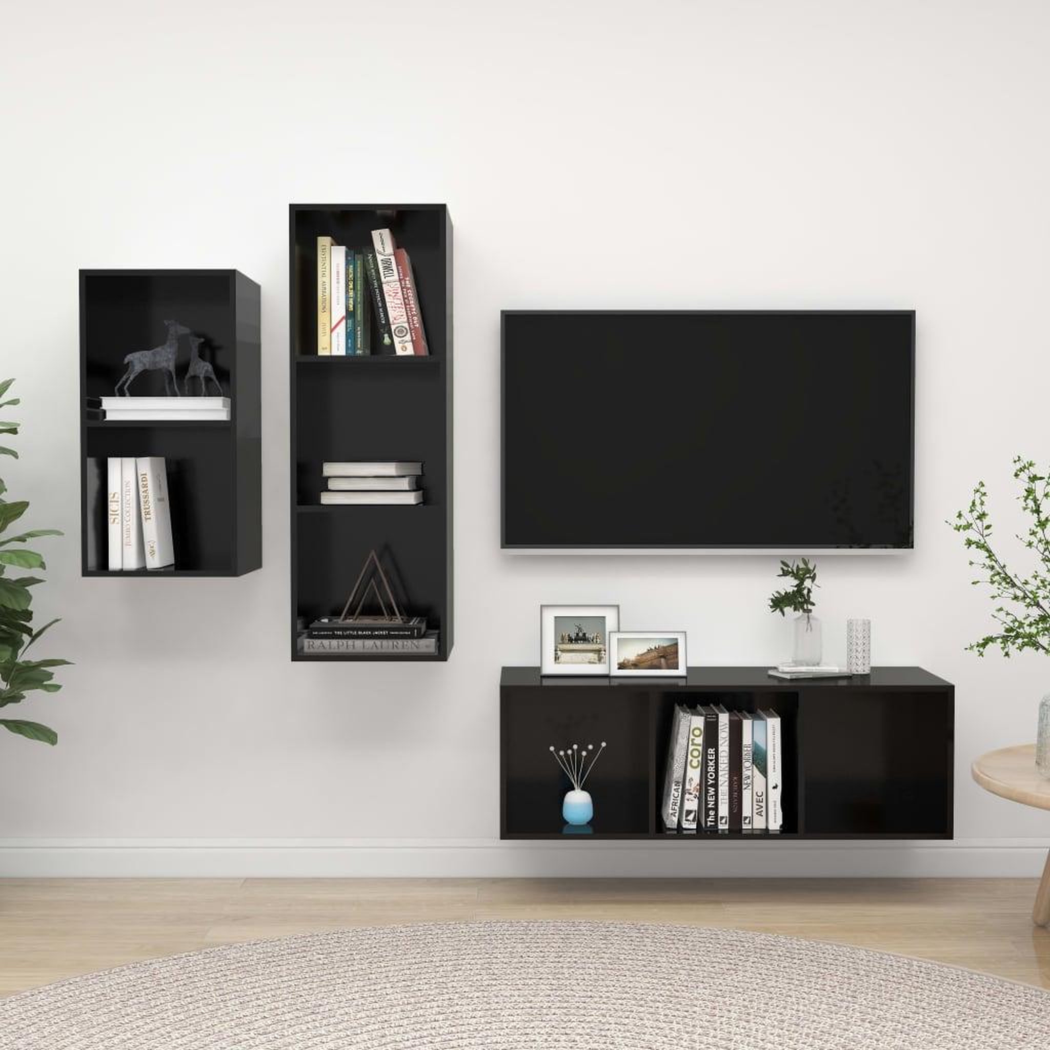 Voir la diapositive 1 : VIDAXL Ensemble de meubles TV 3 pcs Noir brillant Bois d'ingenierie