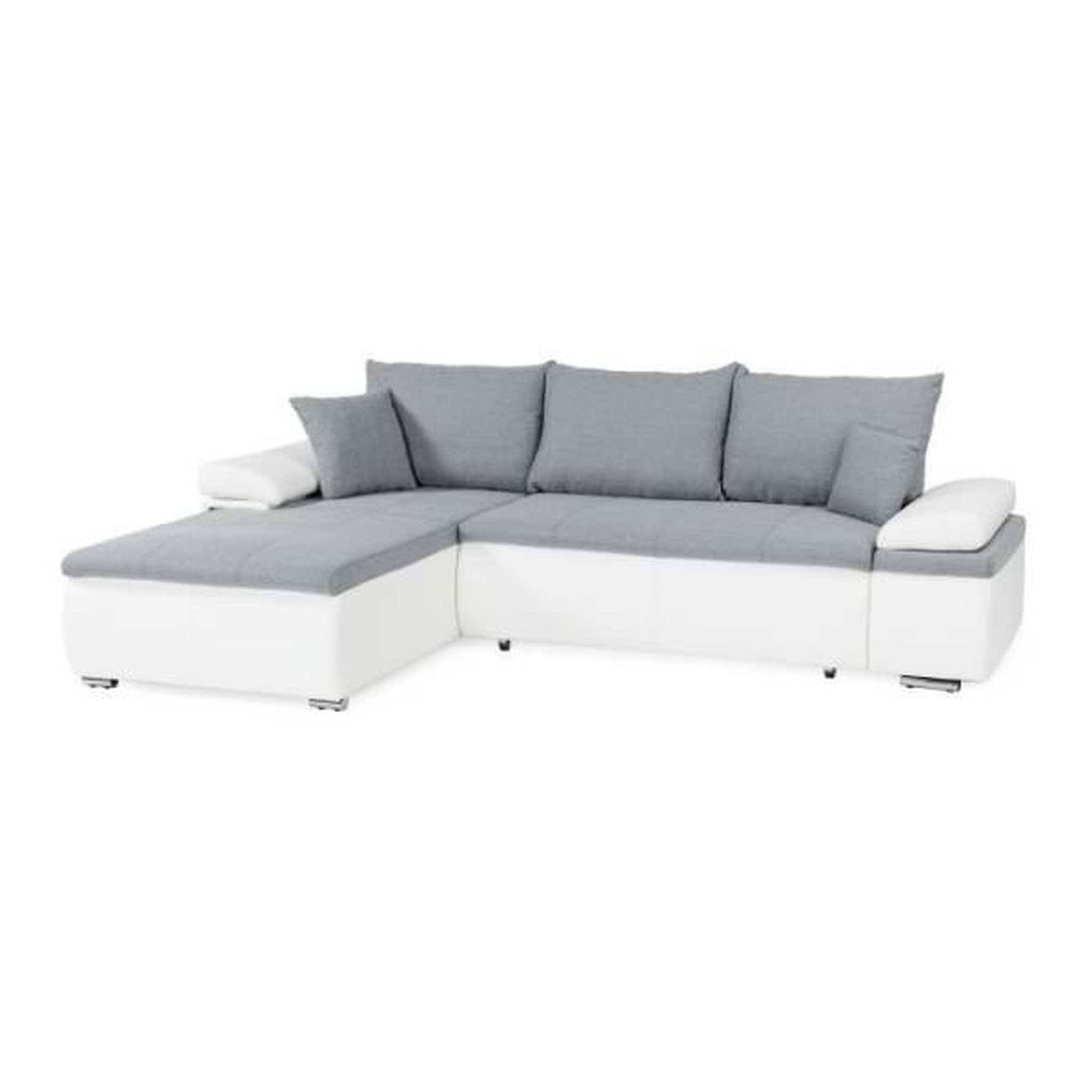 Voir la diapositive 3 : MARKET24 Canapé d'angle réversible convertible 3 places+Coffre - Simili blanc et tissu gris - CELINA - L 274 x P 184 cm - Fabriqué en