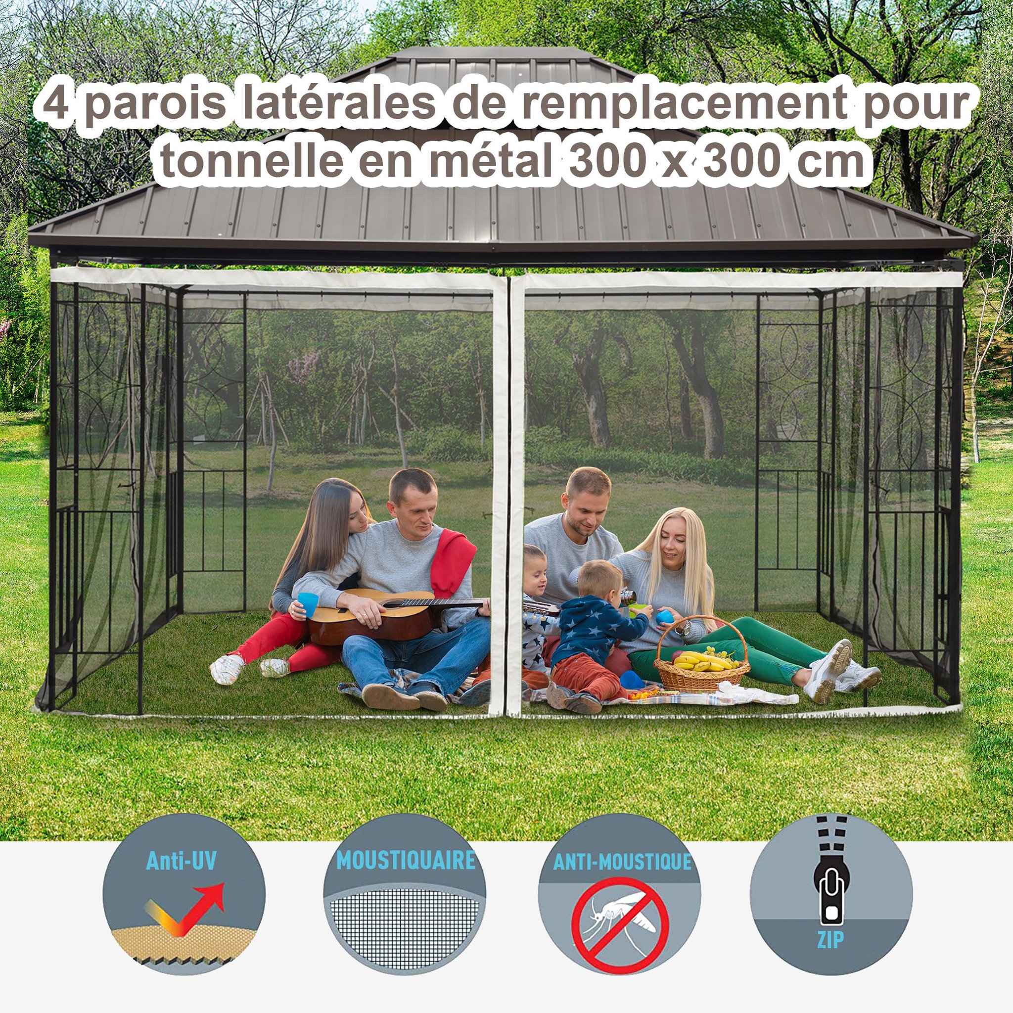 Voir la diapositive 4 : OUTSUNNY Moustiquaires pour tonnelle barnum pavillon de jardin 3 x 3 m - lot de 4 moustiquaires zippées + crochets d'attaches - polyester nylon