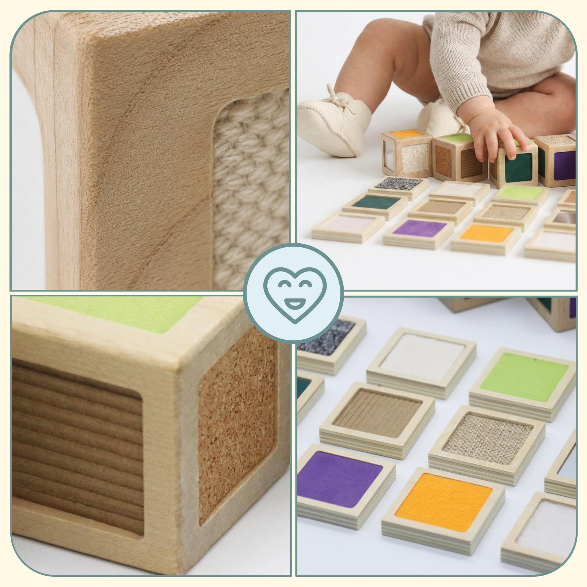 Voir la diapositive 4 : MAMABRUM Blocs Sensoriels Bois Mamabrum Cubes Textures Tuiles Assorties 5 cm 1 An+