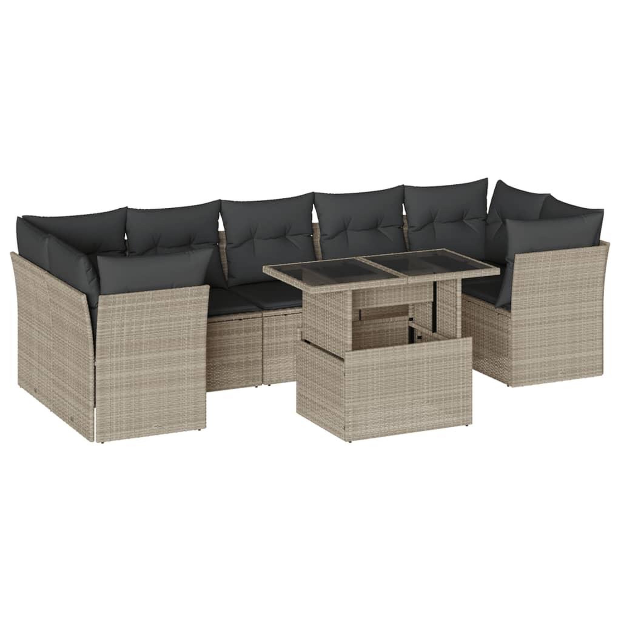Voir la diapositive 2 : VIDAXL Salon de jardin 8 pcs avec coussins gris clair resine tressee