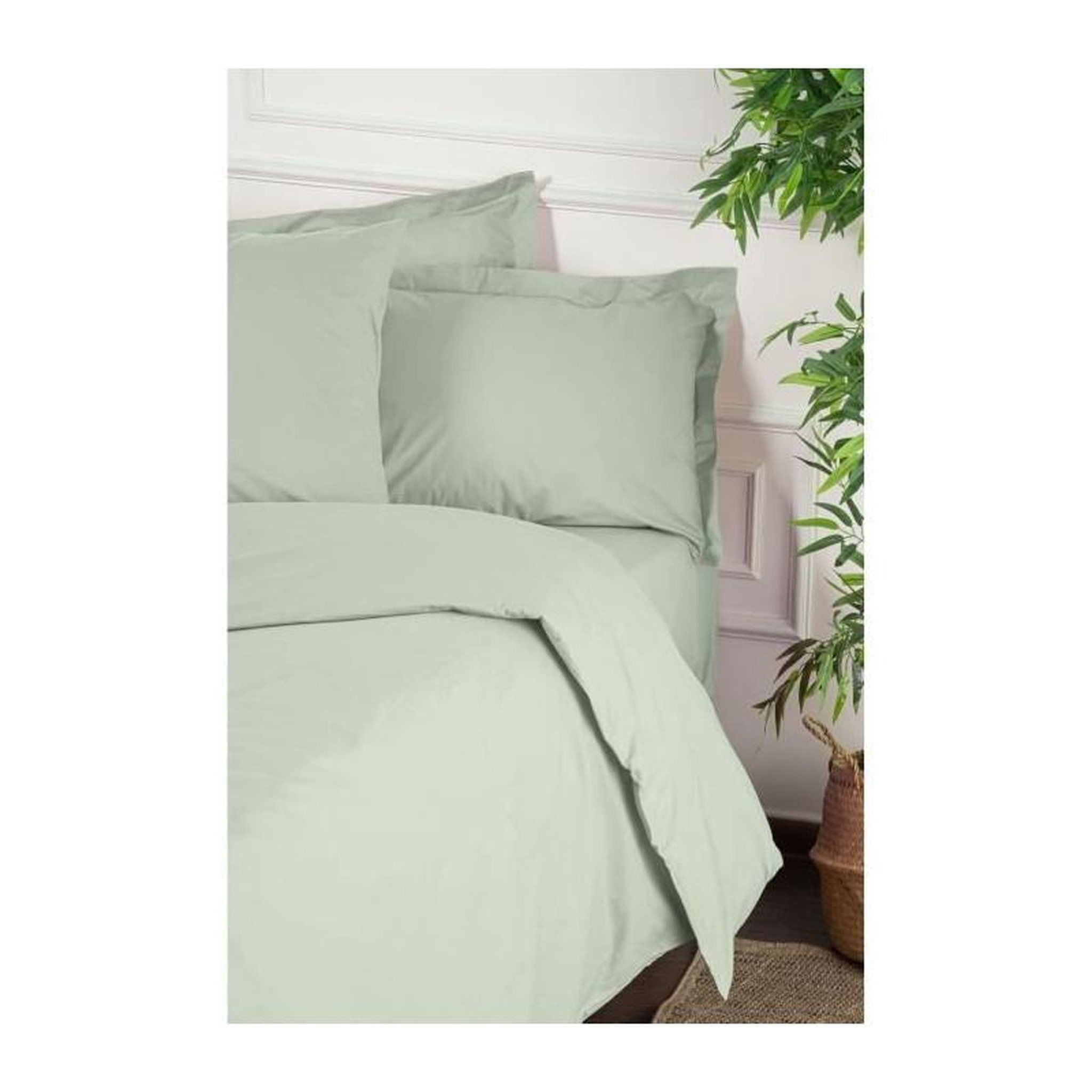 Voir la diapositive 2 : GENERIQUE Parure de lit - 1 housse de couette 220 x 240 cm + 2 taies d'oreiller 60 x 60 cm - 100% coton renforcé - Vert