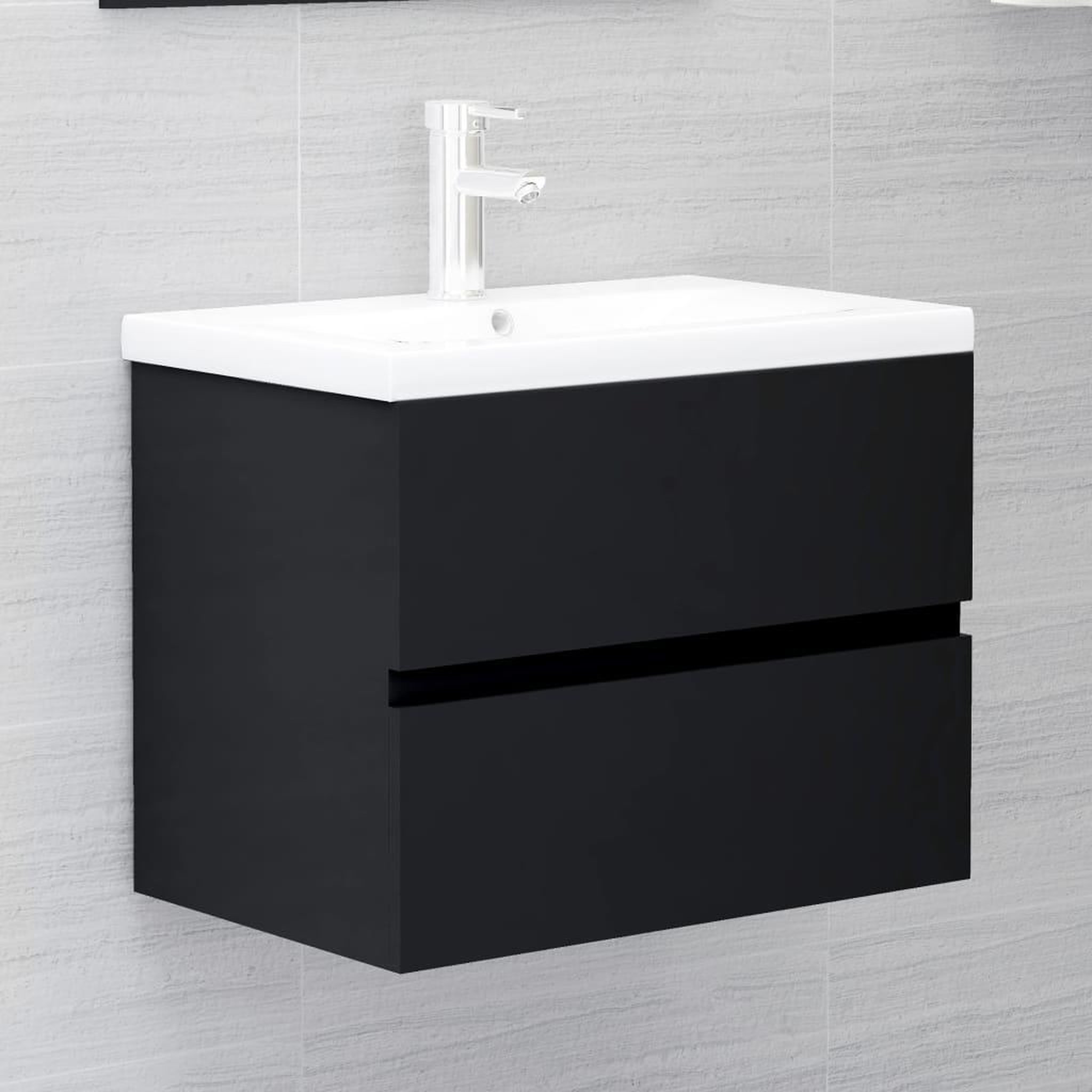 Voir la diapositive 1 : VIDAXL Armoire d'evier avec lavabo integre Noir Agglomere