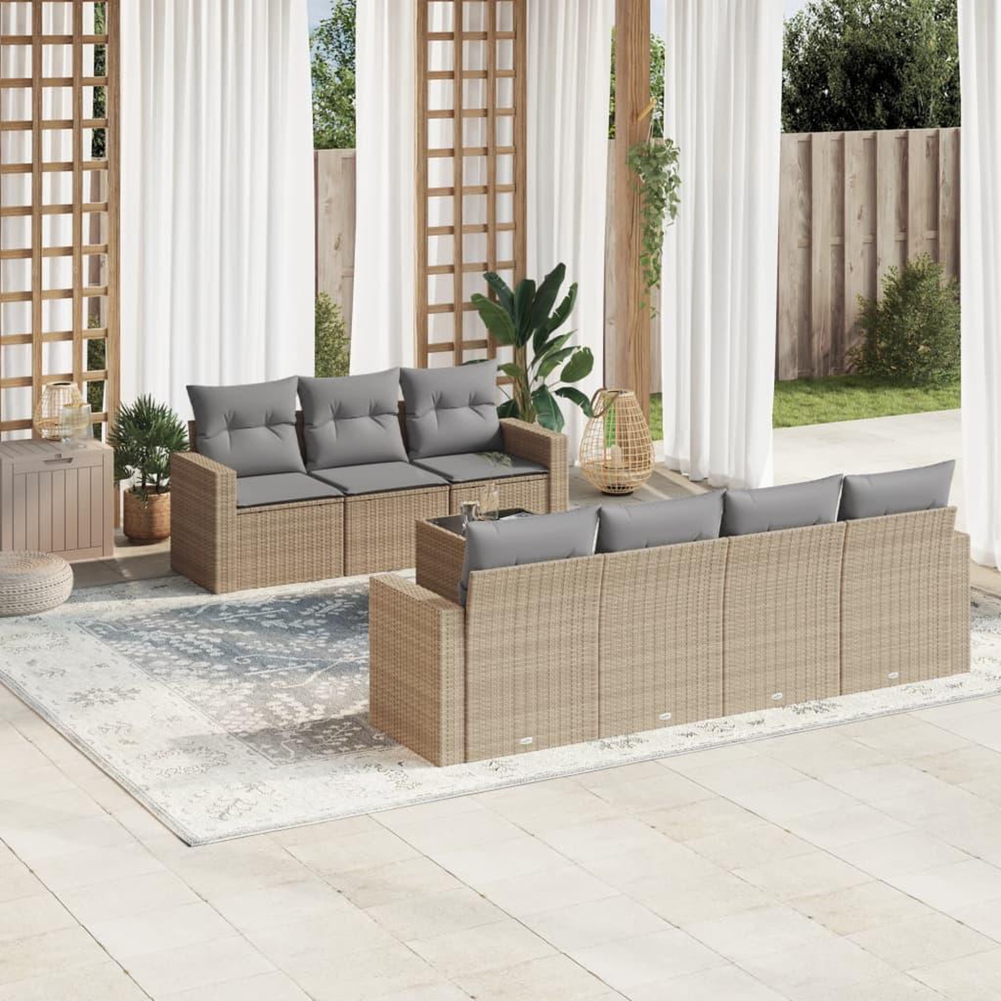 VIDAXL Salon de jardin avec coussins 8 pcs beige resine tressee