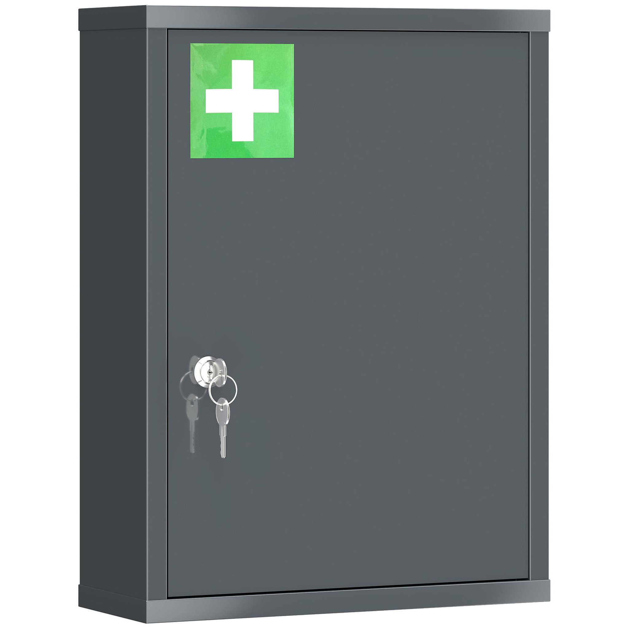 KLEANKIN Armoire à pharmacie murale verrouillable porte 2 étagères 3 niv. 40 x 15 x 53 cm acier gris