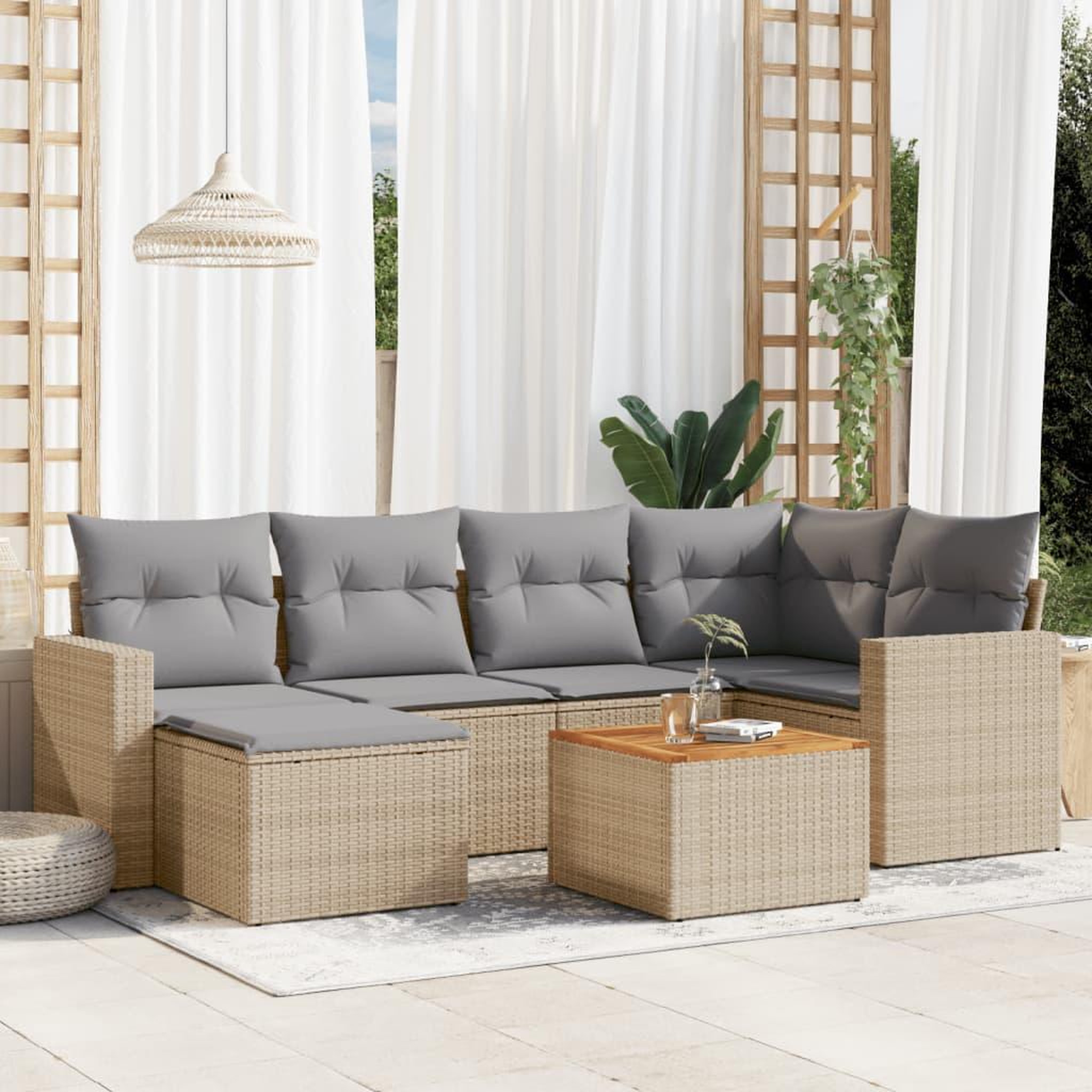 VIDAXL Salon de jardin avec coussins 7 pcs beige resine tressee
