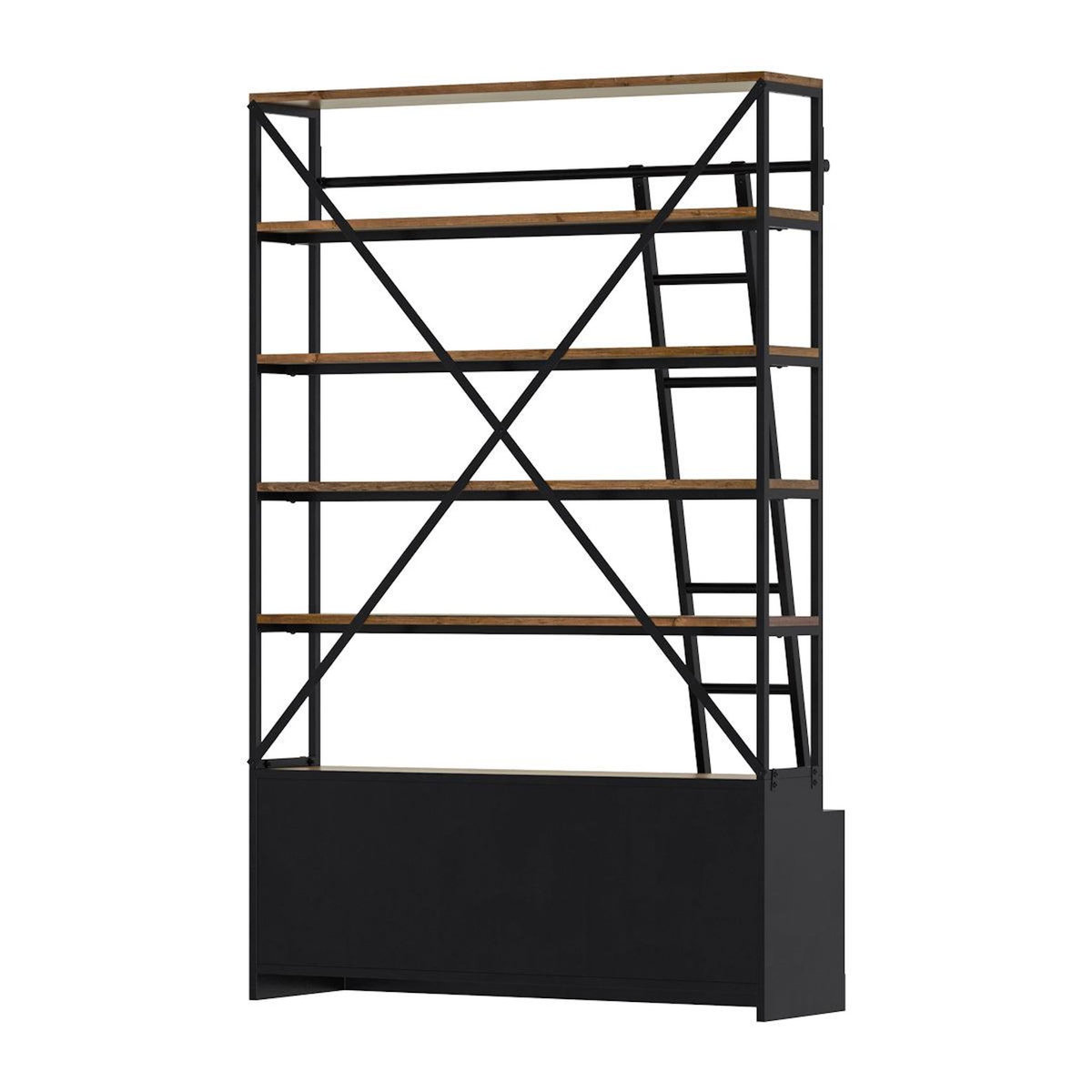 MAISON PAVANE Bibliothèque 160 cm en bois et métal avec échelle, 4 tiroirs-Kasi