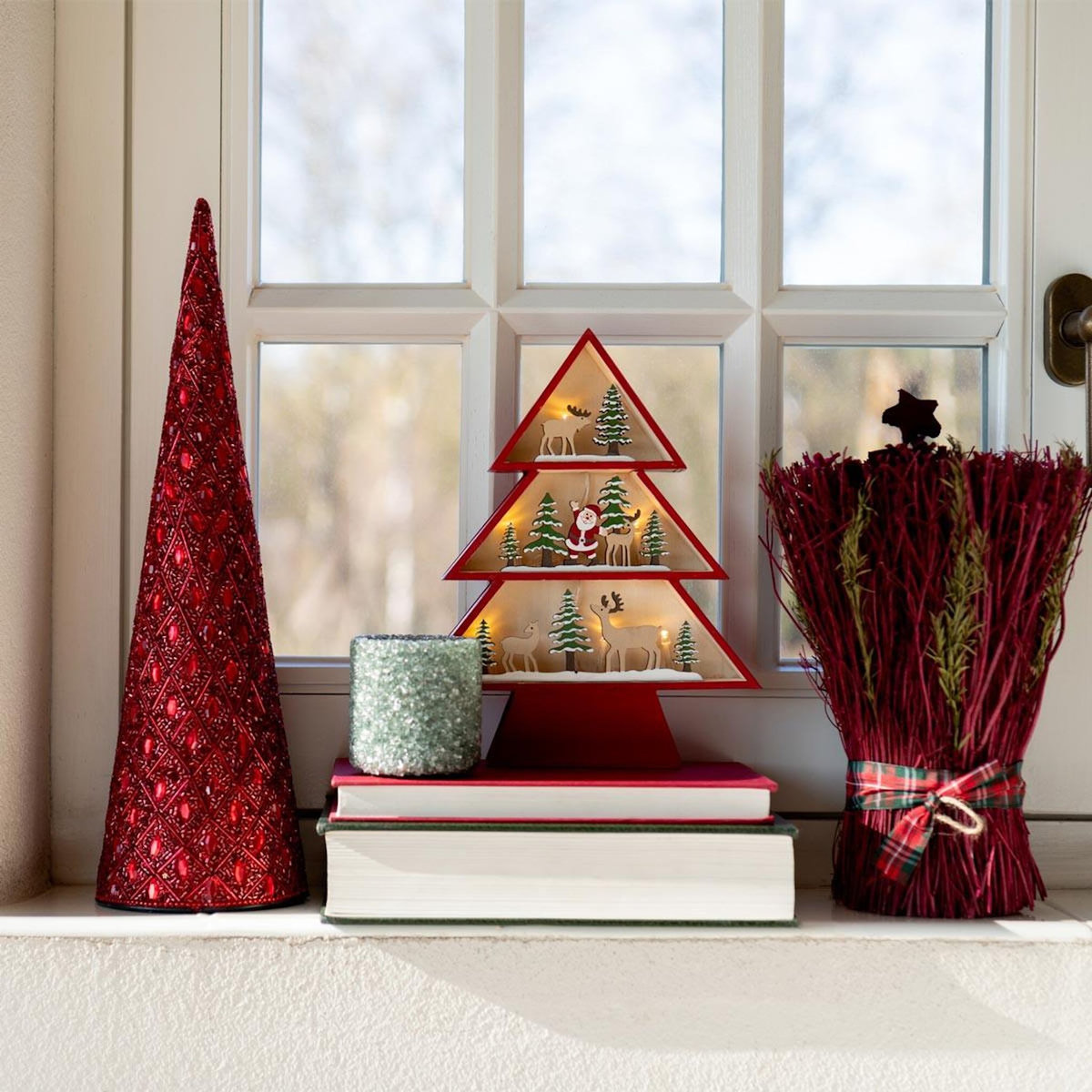 Paris Prix Lot de 3 Cônes de Noël  Perles  45cm Rouge