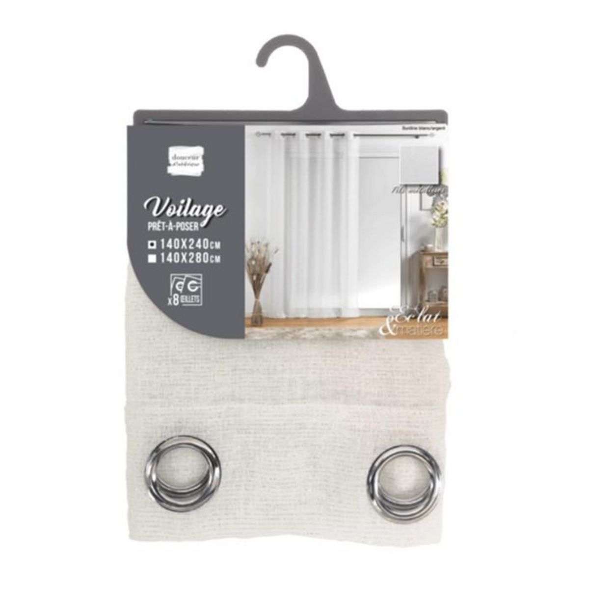 Paris Prix Rideau Voilage à Œillets  Sunline  140x240cm Blanc & Argent